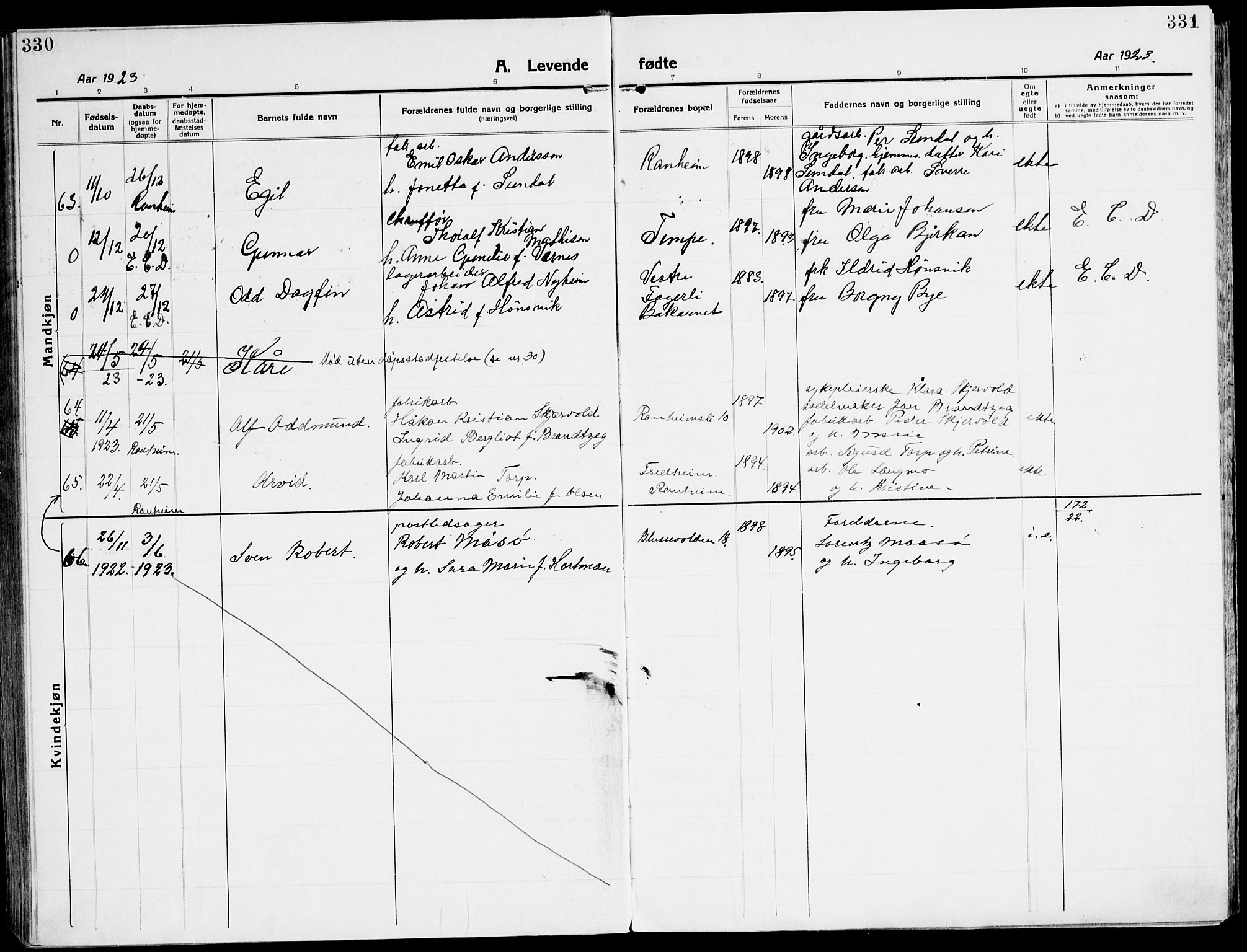 Ministerialprotokoller, klokkerbøker og fødselsregistre - Sør-Trøndelag, AV/SAT-A-1456/607/L0321: Ministerialbok nr. 607A05, 1916-1935, s. 330-331
