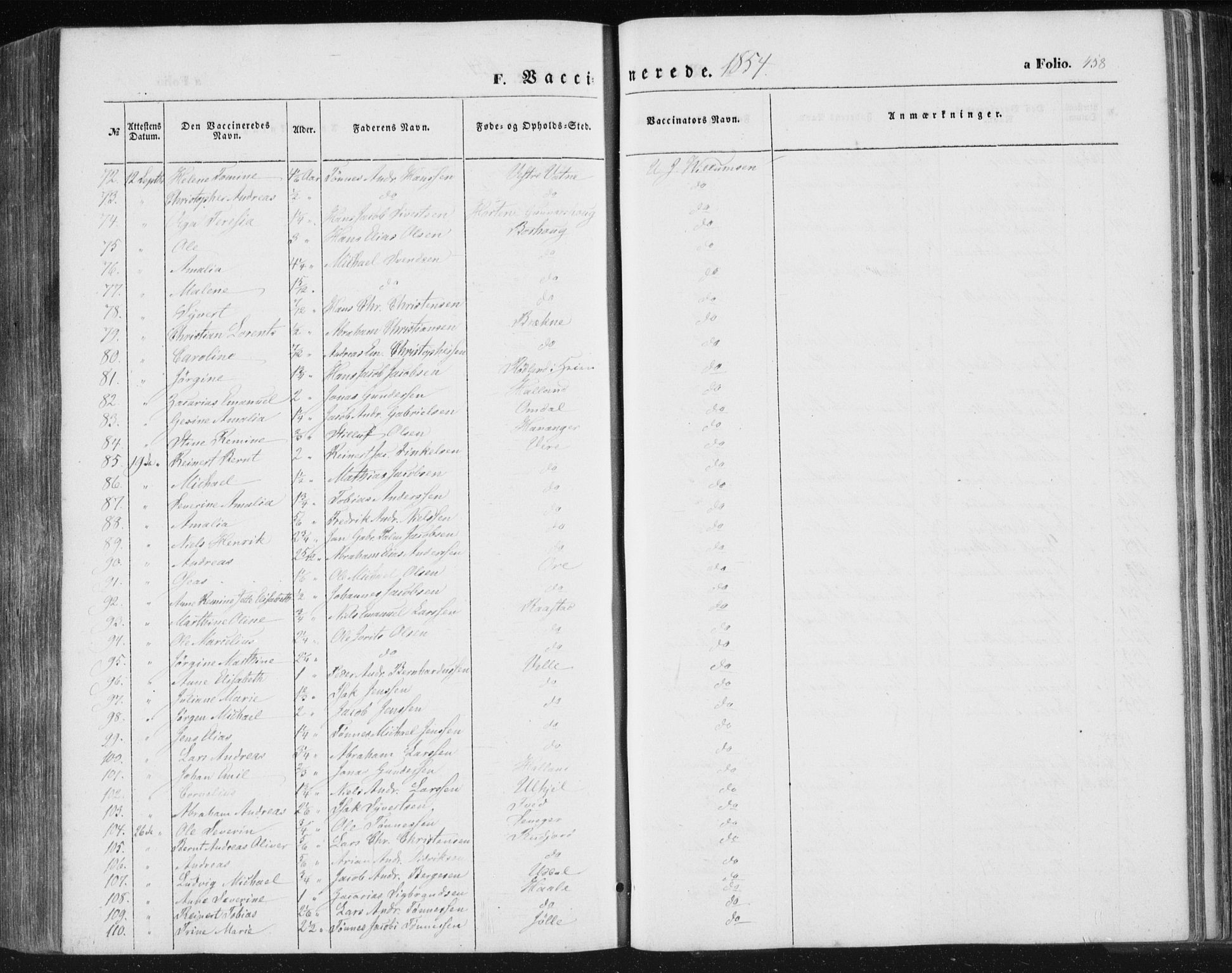 Lista sokneprestkontor, AV/SAK-1111-0027/F/Fa/L0010: Ministerialbok nr. A 10, 1846-1861, s. 458