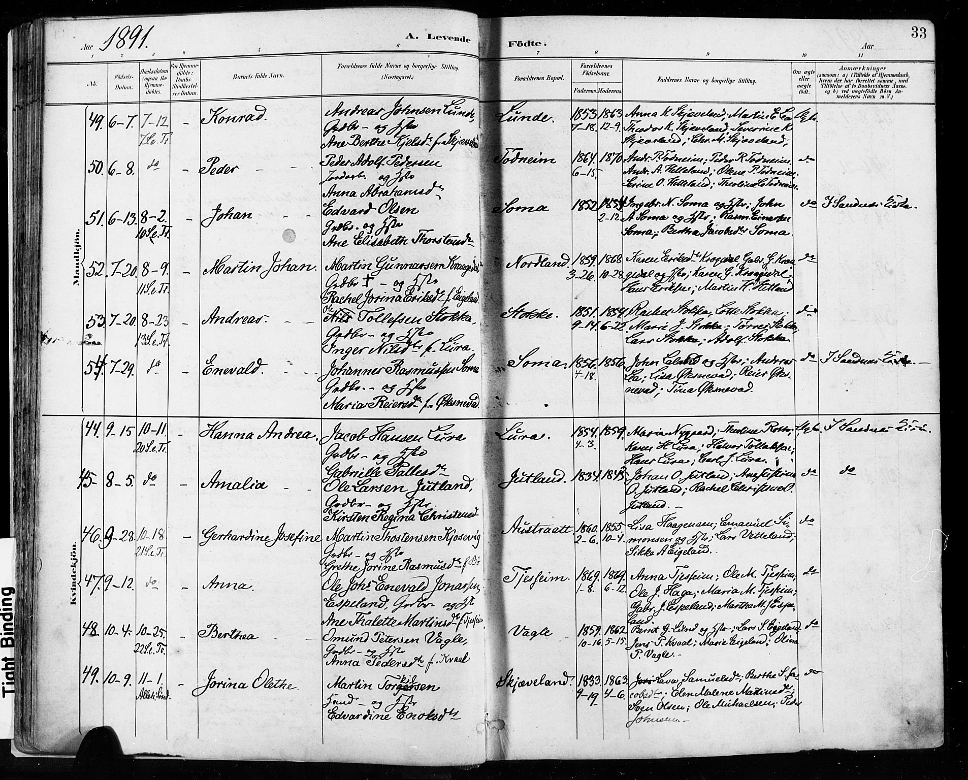 Høyland sokneprestkontor, AV/SAST-A-101799/001/30BA/L0013: Ministerialbok nr. A 13.1, 1889-1898, s. 33