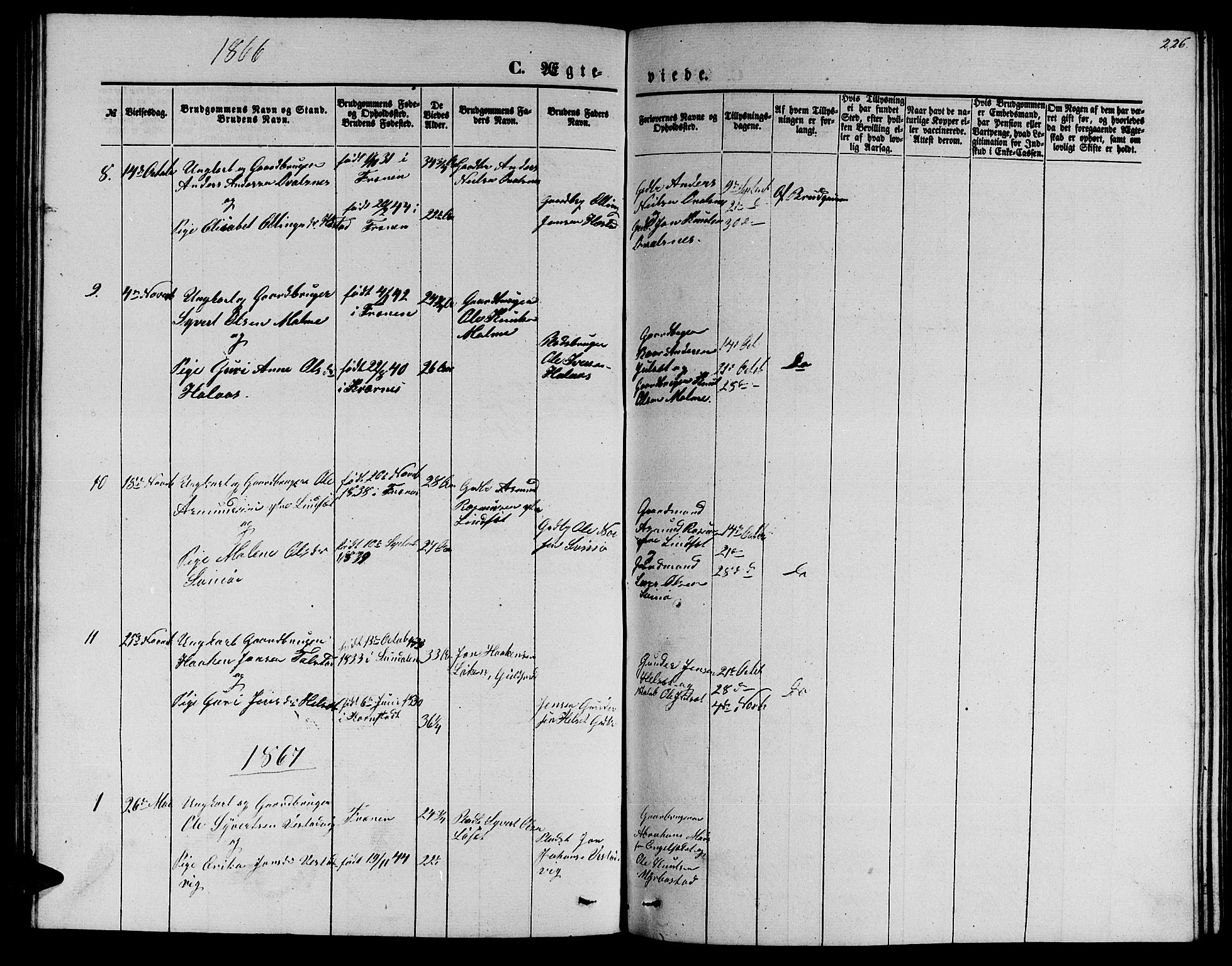 Ministerialprotokoller, klokkerbøker og fødselsregistre - Møre og Romsdal, AV/SAT-A-1454/565/L0753: Klokkerbok nr. 565C02, 1845-1870, s. 226