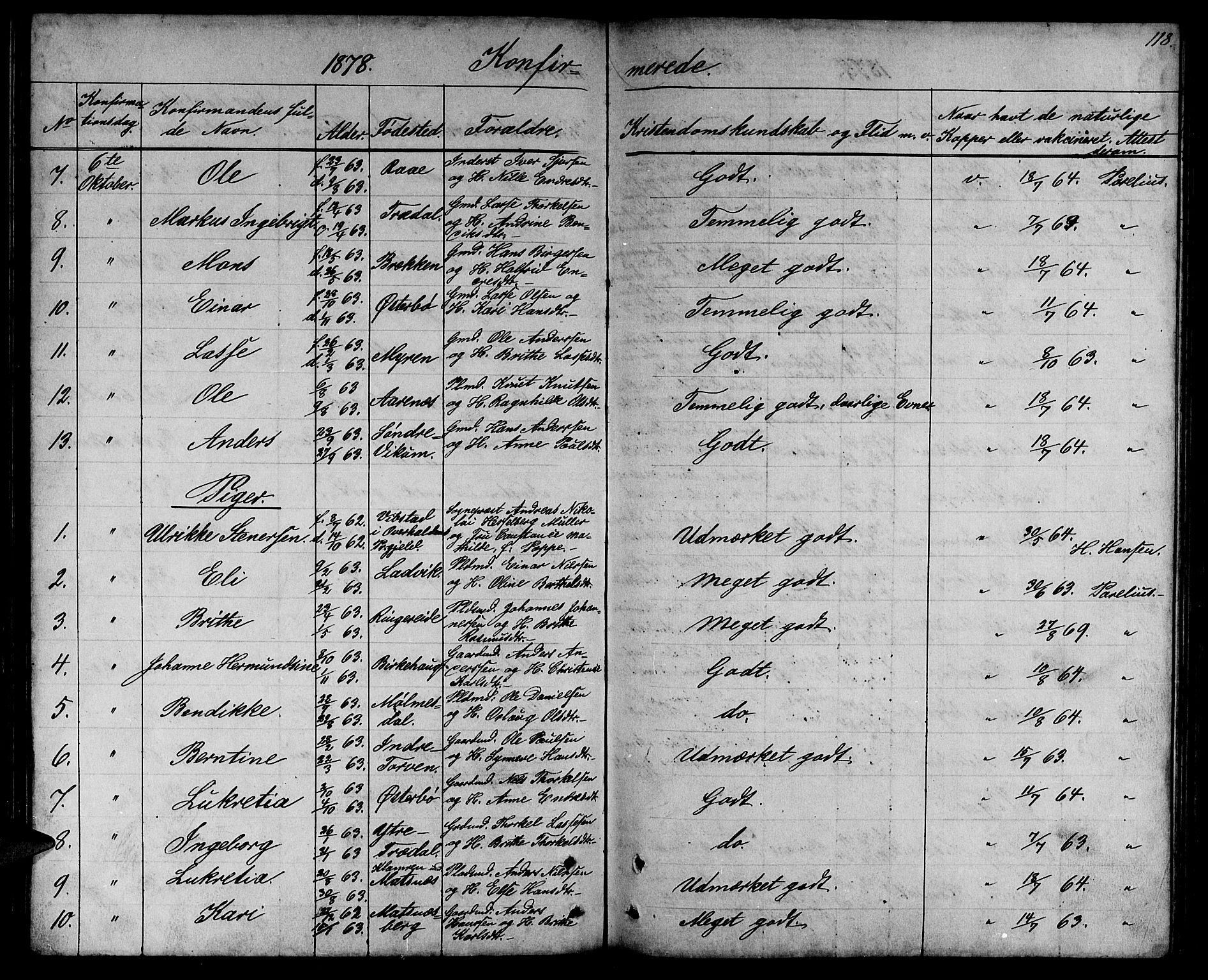 Lavik sokneprestembete, AV/SAB-A-80901: Klokkerbok nr. A 1, 1854-1881, s. 118