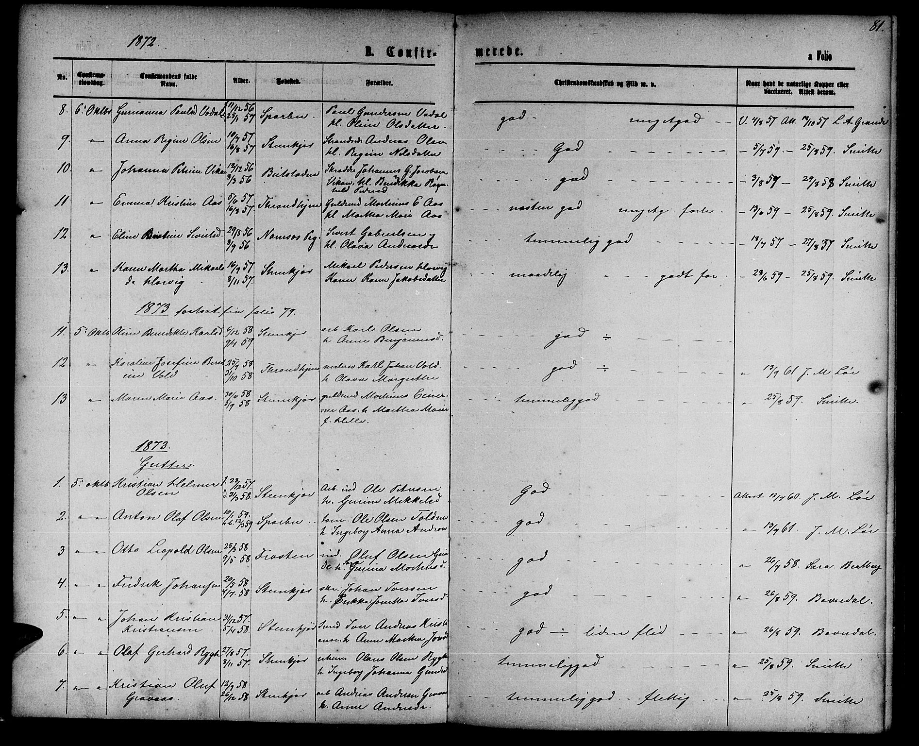Ministerialprotokoller, klokkerbøker og fødselsregistre - Nord-Trøndelag, SAT/A-1458/739/L0373: Klokkerbok nr. 739C01, 1865-1882, s. 81