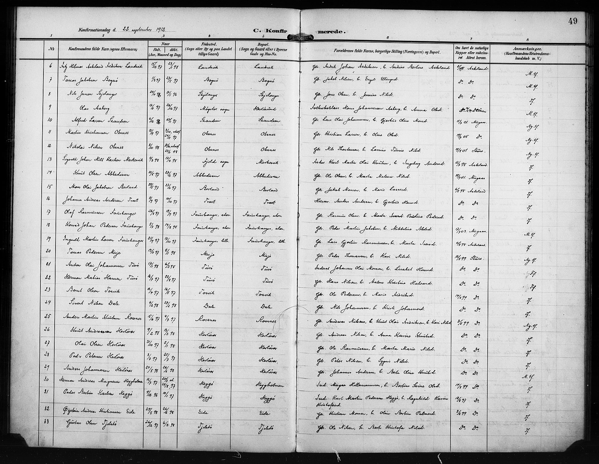 Herdla Sokneprestembete, AV/SAB-A-75701/H/Hab: Klokkerbok nr. A 4, 1902-1923, s. 49