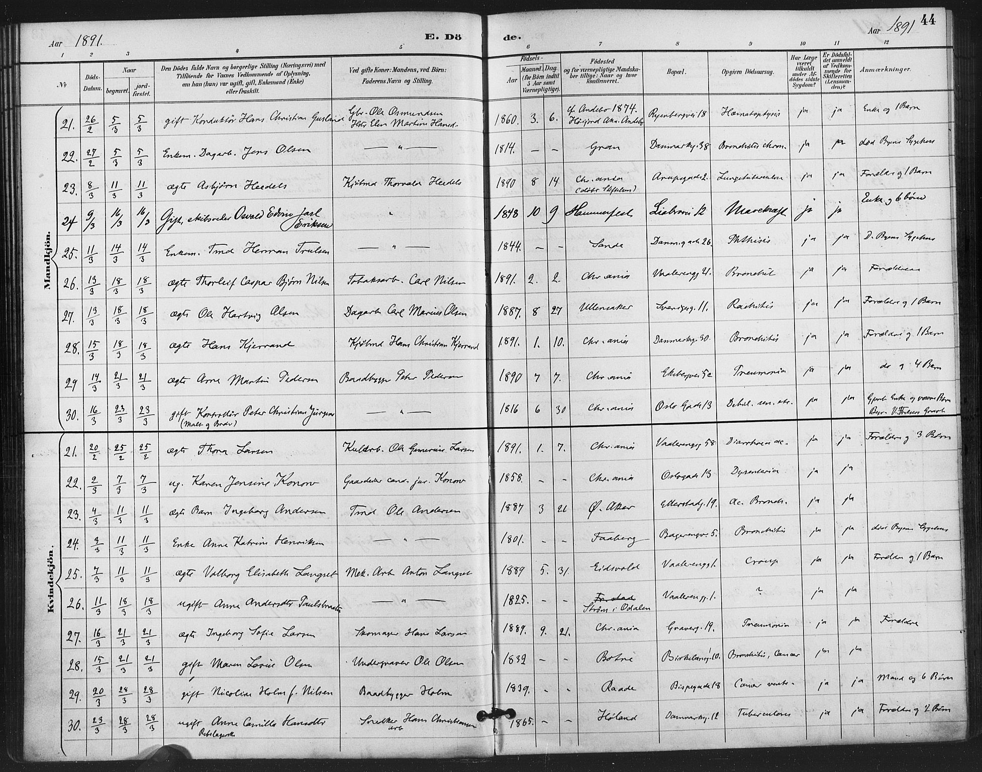 Gamlebyen prestekontor Kirkebøker, AV/SAO-A-10884/F/Fa/L0009: Ministerialbok nr. 9, 1888-1909, s. 44