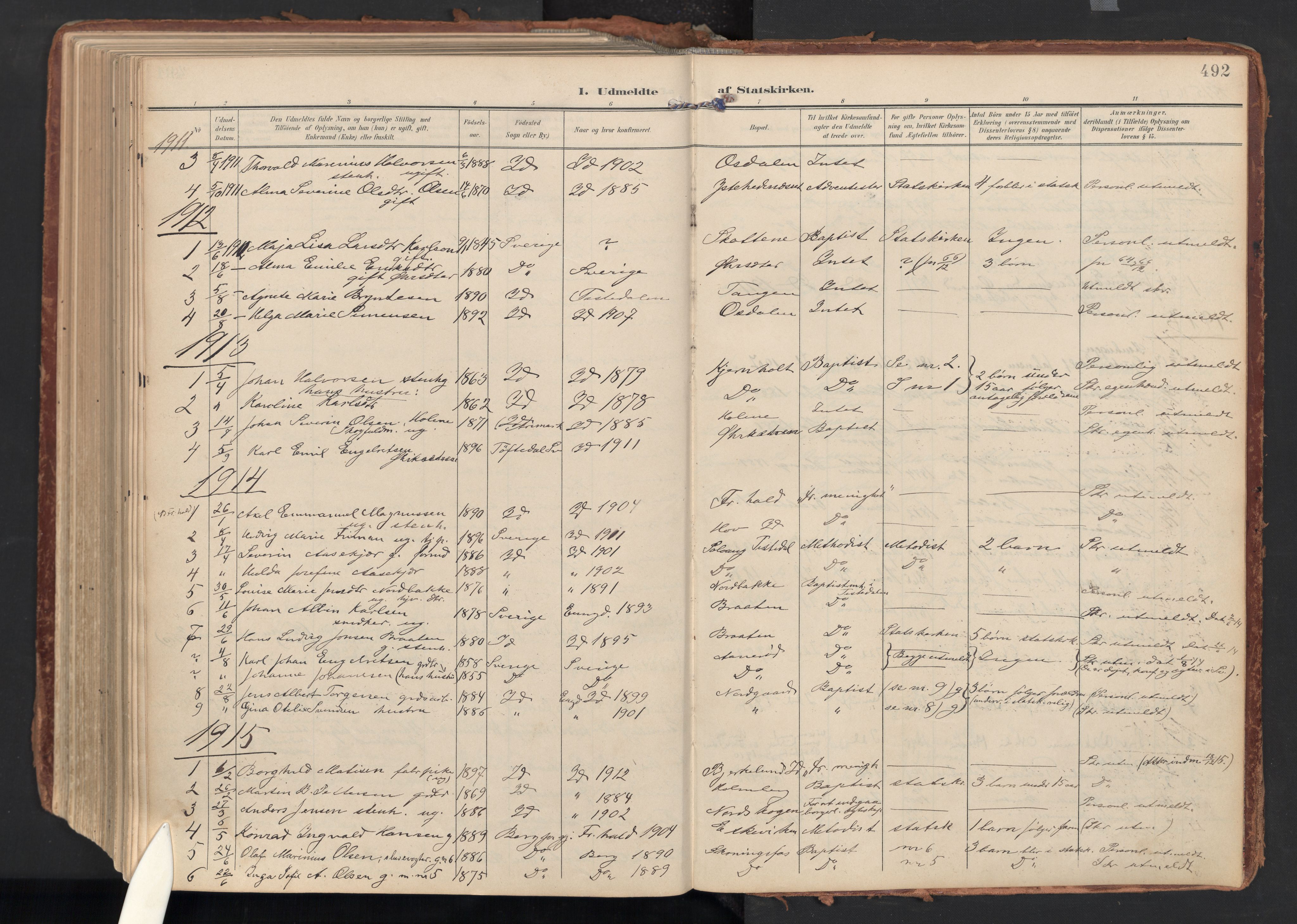 Idd prestekontor Kirkebøker, AV/SAO-A-10911/F/Fc/L0007: Ministerialbok nr. III 7, 1904-1925, s. 492