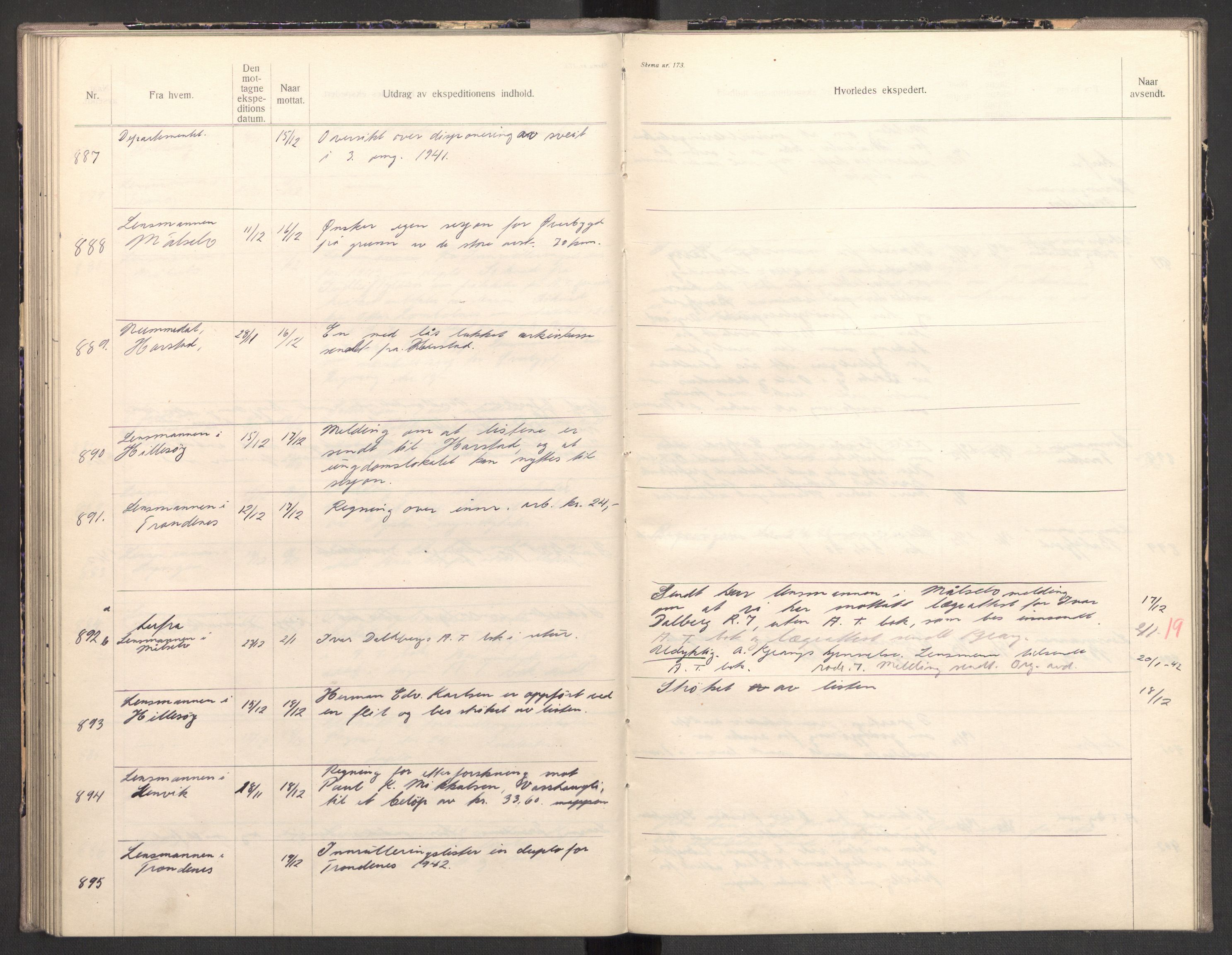 Norges arbeidstjeneste, AV/RA-S-5014/C/Ca/L0001: Journal for utskrivning Nordland og Troms, 1940-1942, s. 143