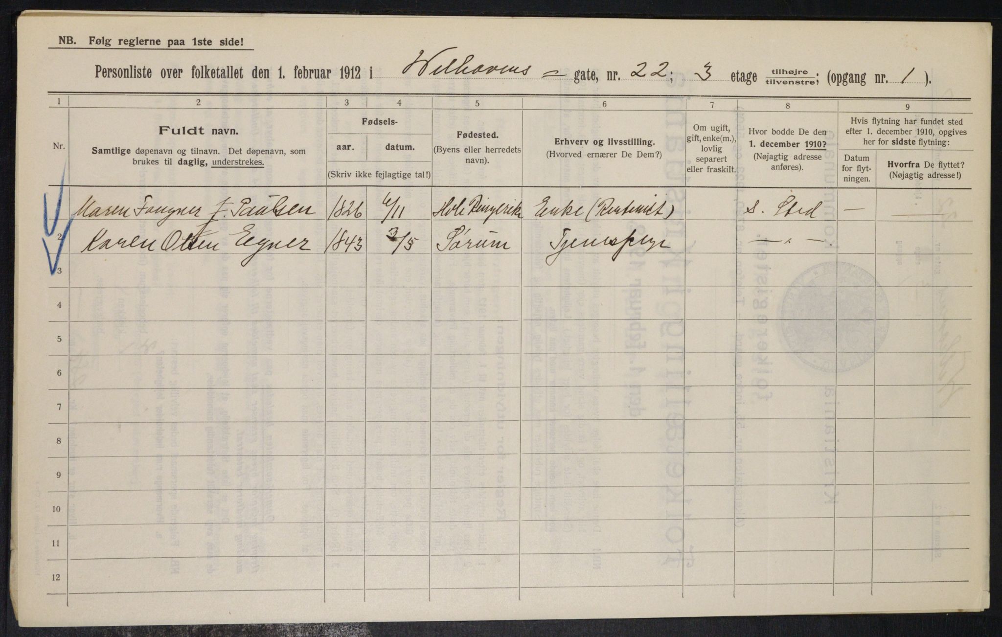 OBA, Kommunal folketelling 1.2.1912 for Kristiania, 1912, s. 127713