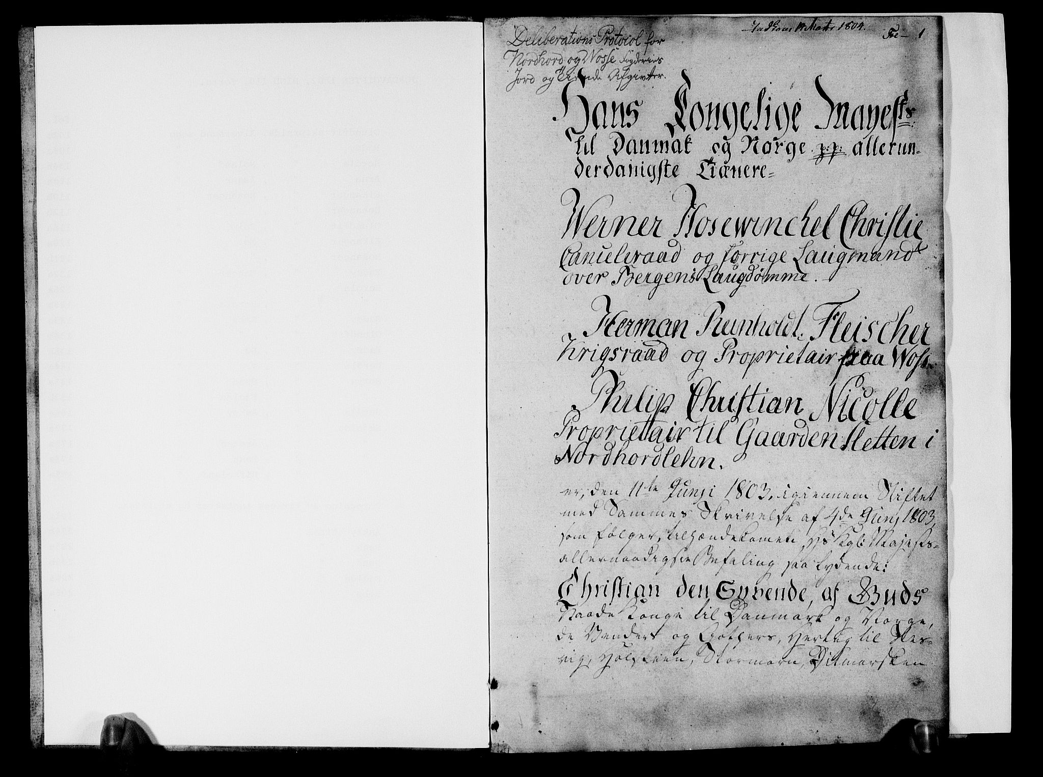 Rentekammeret inntil 1814, Realistisk ordnet avdeling, AV/RA-EA-4070/N/Ne/Nea/L0110: Nordhordland og Voss fogderi. Deliberasjonsprotokoll, 1803, s. 3