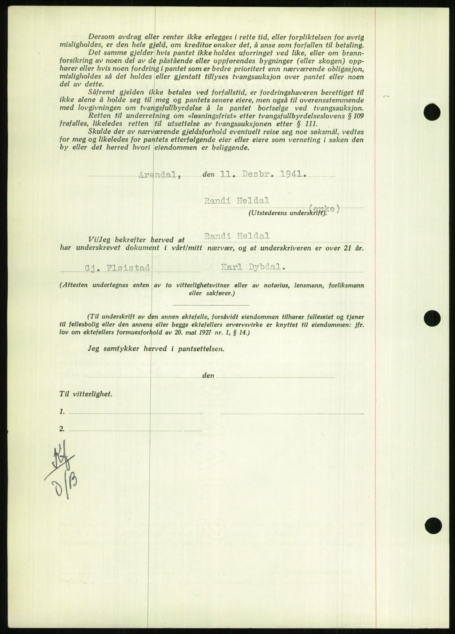 Nedenes sorenskriveri, AV/SAK-1221-0006/G/Gb/Gbb/L0001: Pantebok nr. I, 1939-1942, Dagboknr: 1168/1941