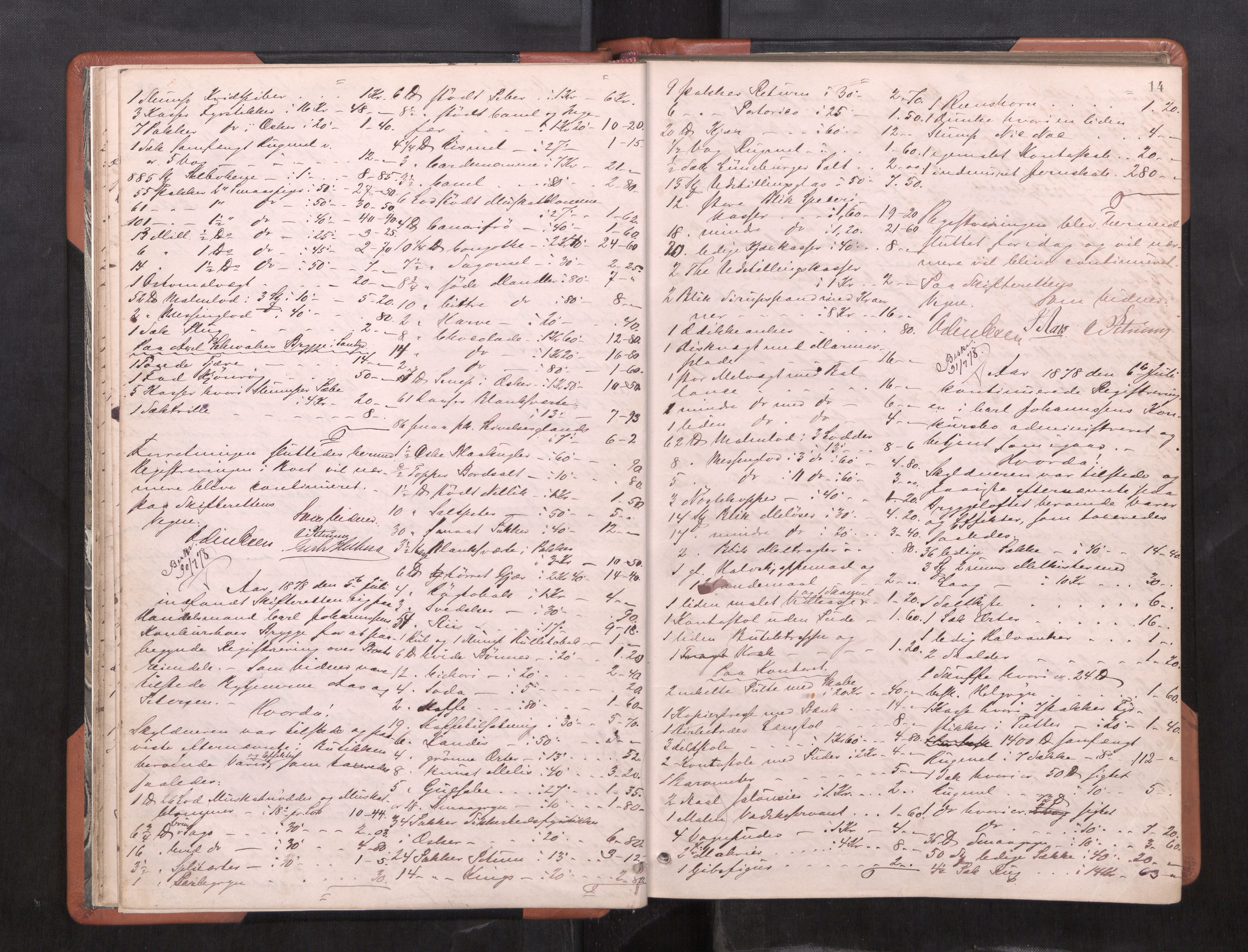 Trondheim byfogd, AV/SAT-A-0003/1/3/3C/L0009: Skifteregistreringsprotokoll (u/ register), 1878-1885, s. 14