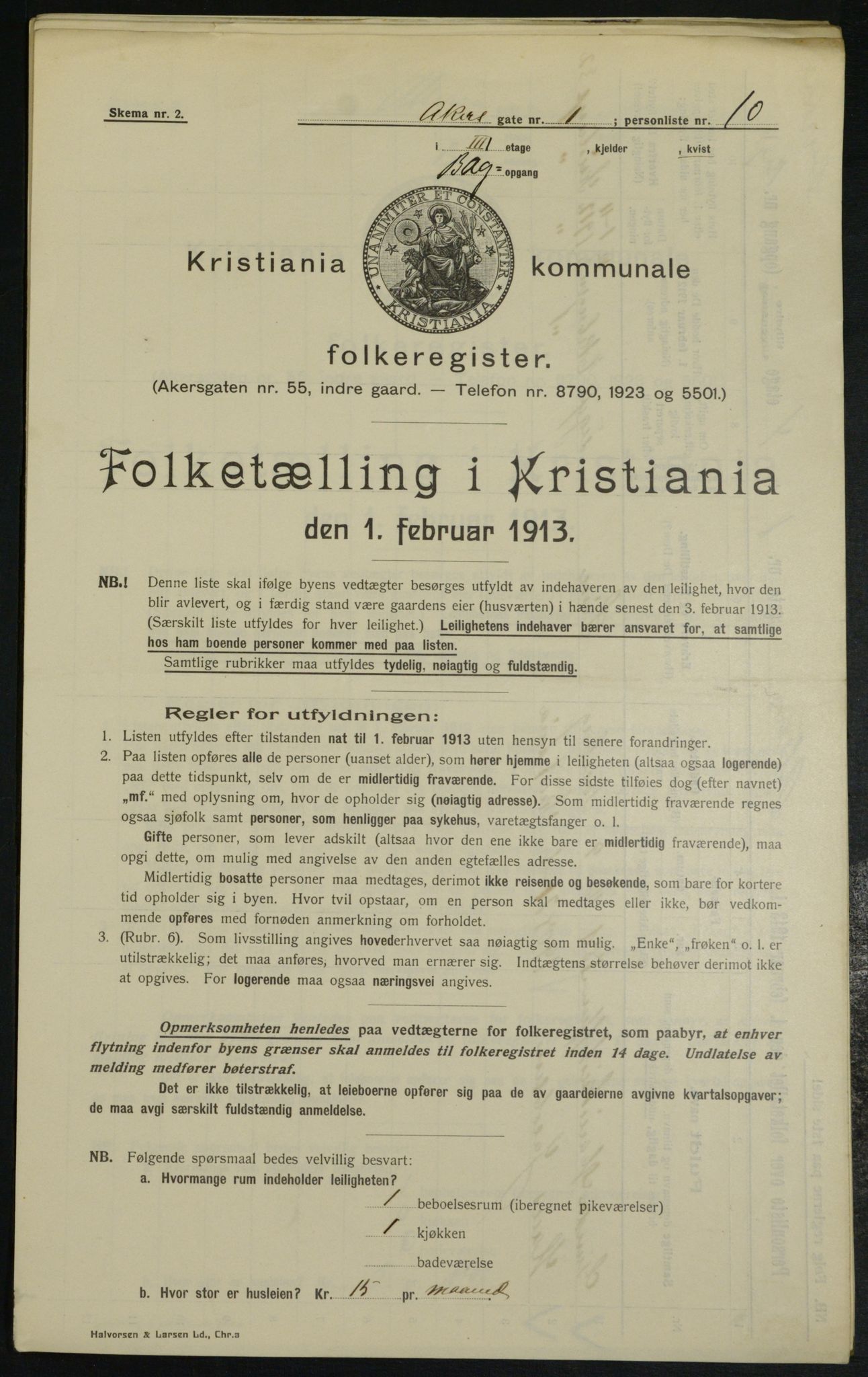 OBA, Kommunal folketelling 1.2.1913 for Kristiania, 1913, s. 305