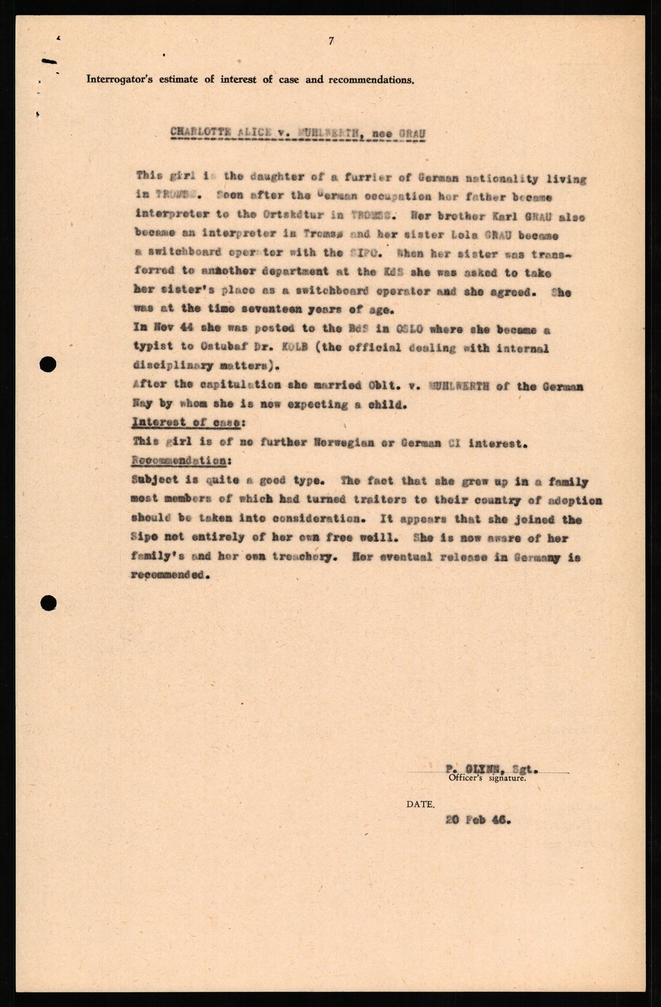 Forsvaret, Forsvarets overkommando II, AV/RA-RAFA-3915/D/Db/L0022: CI Questionaires. Tyske okkupasjonsstyrker i Norge. Tyskere., 1945-1946, s. 521