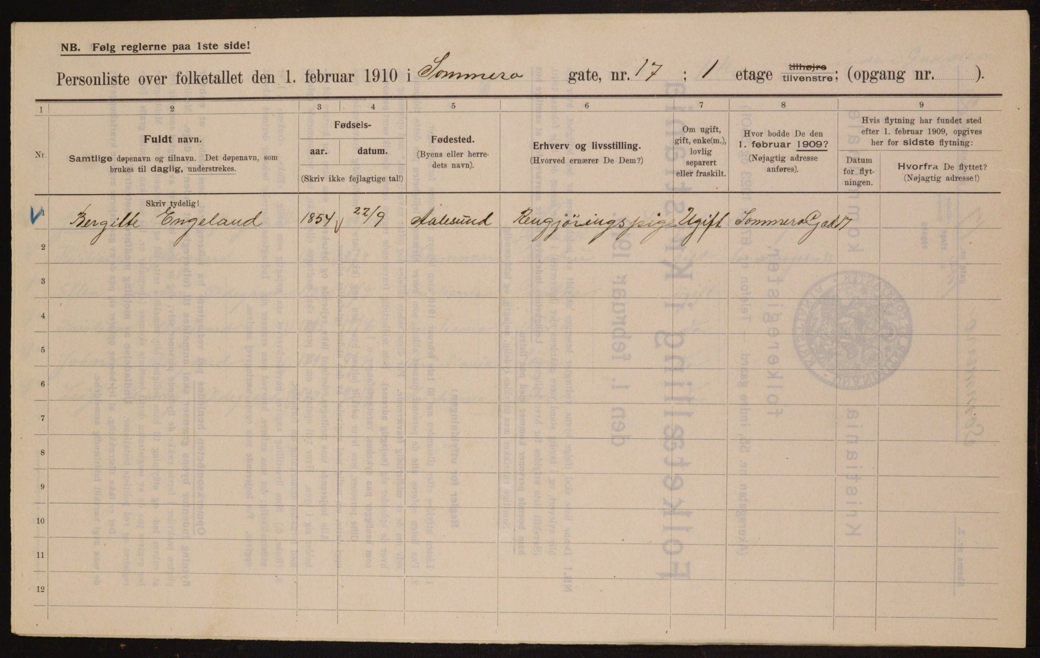 OBA, Kommunal folketelling 1.2.1910 for Kristiania, 1910, s. 95060