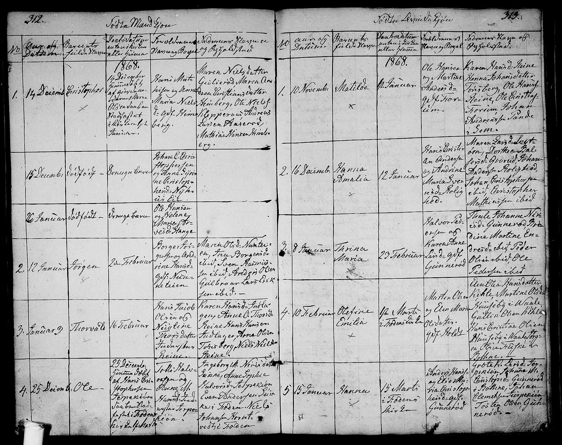 Ramnes kirkebøker, AV/SAKO-A-314/G/Ga/L0002: Klokkerbok nr. I 2, 1848-1870, s. 312-313