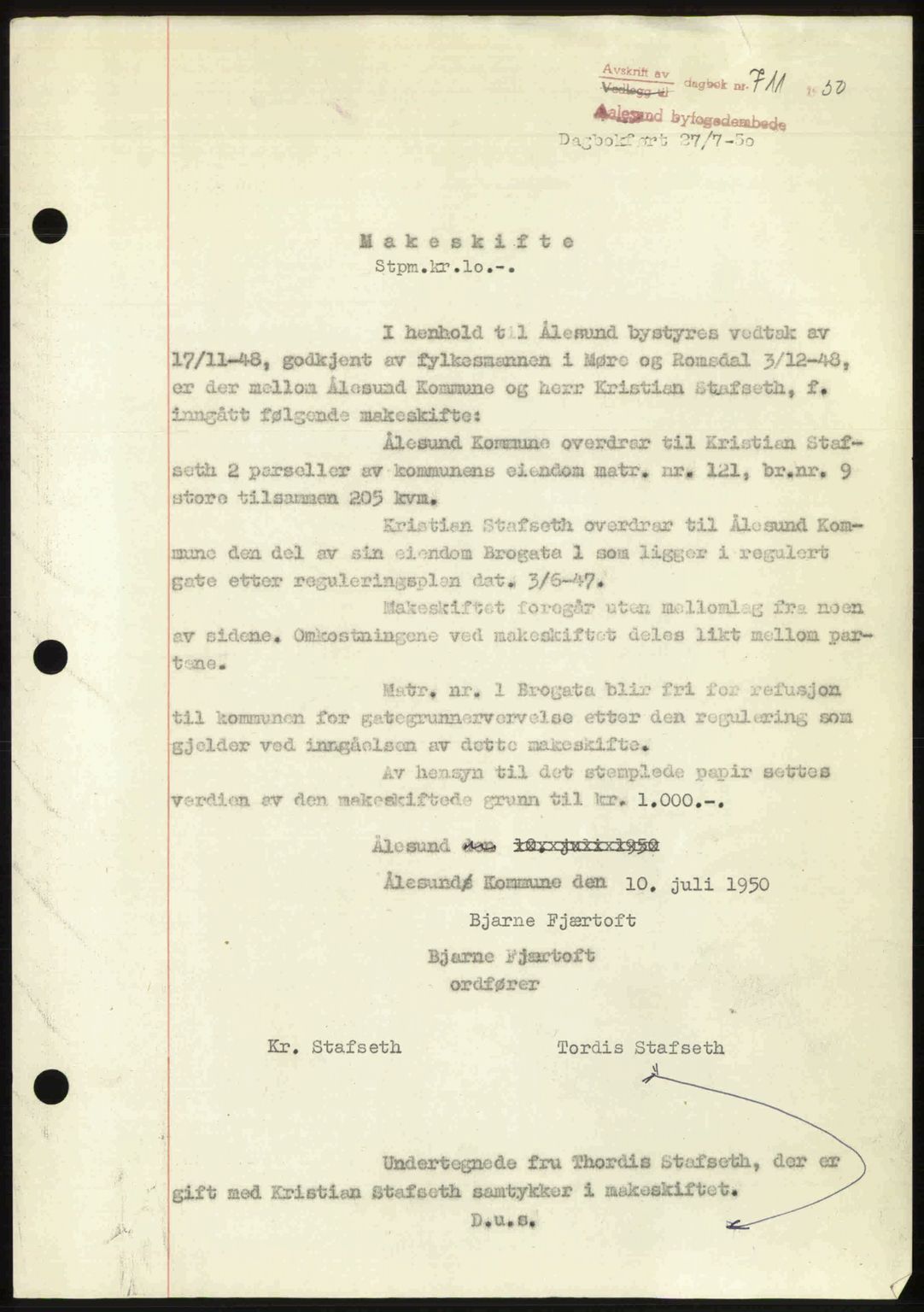 Ålesund byfogd, AV/SAT-A-4384: Pantebok nr. 37A (2), 1949-1950, Dagboknr: 711/1950