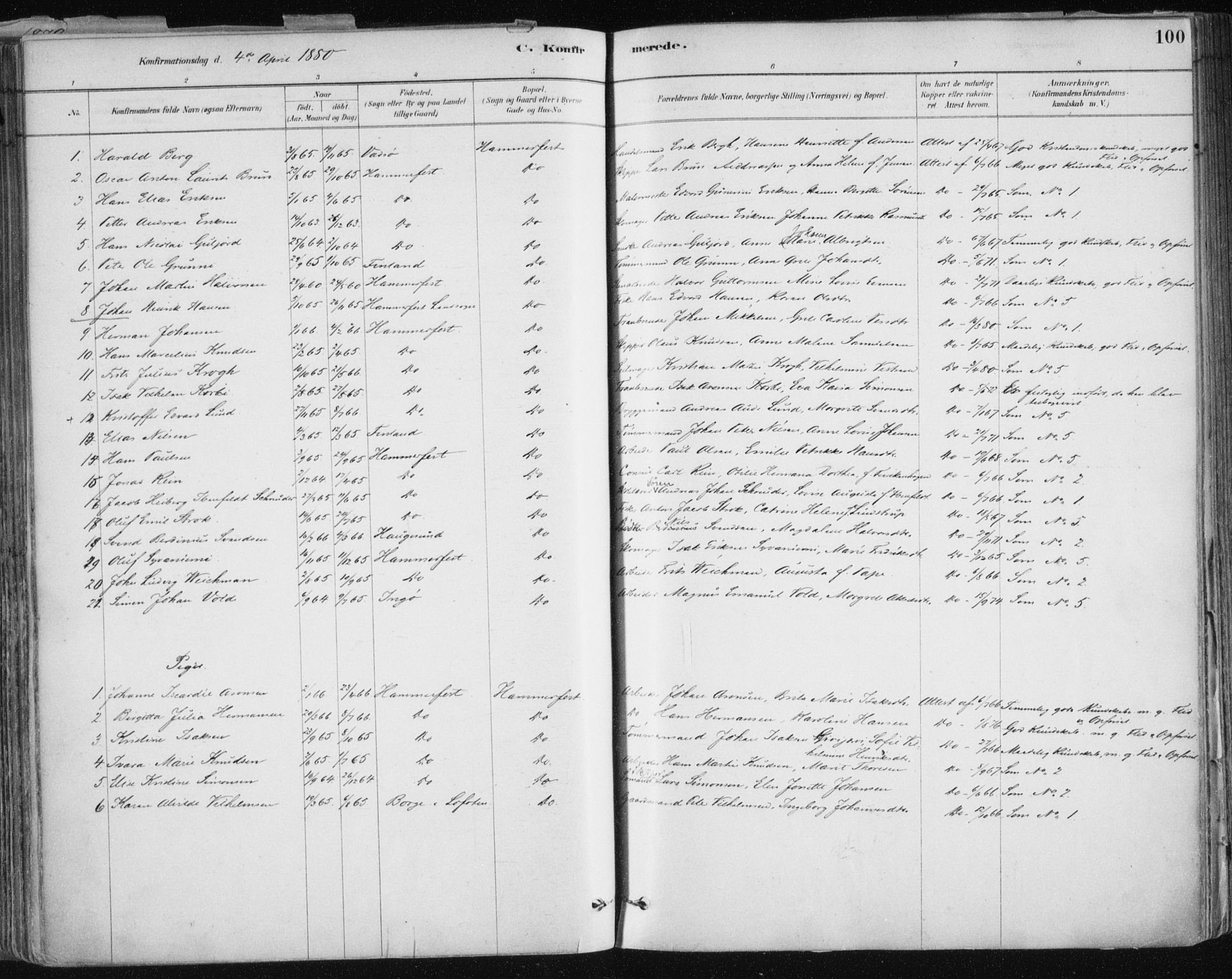 Hammerfest sokneprestkontor, AV/SATØ-S-1347/H/Ha/L0008.kirke: Ministerialbok nr. 8, 1878-1889, s. 100