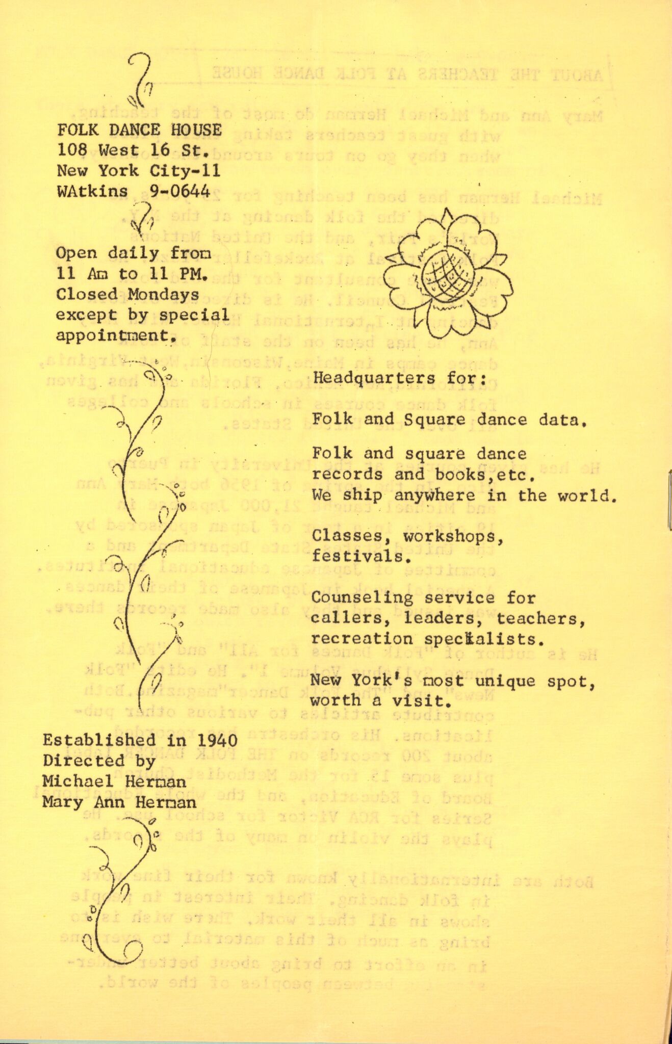 Samling etter Klara Semb, NSFF/KS/B/015: Brev og hefte "Folk dance house" frå Beatrice Woodworth  