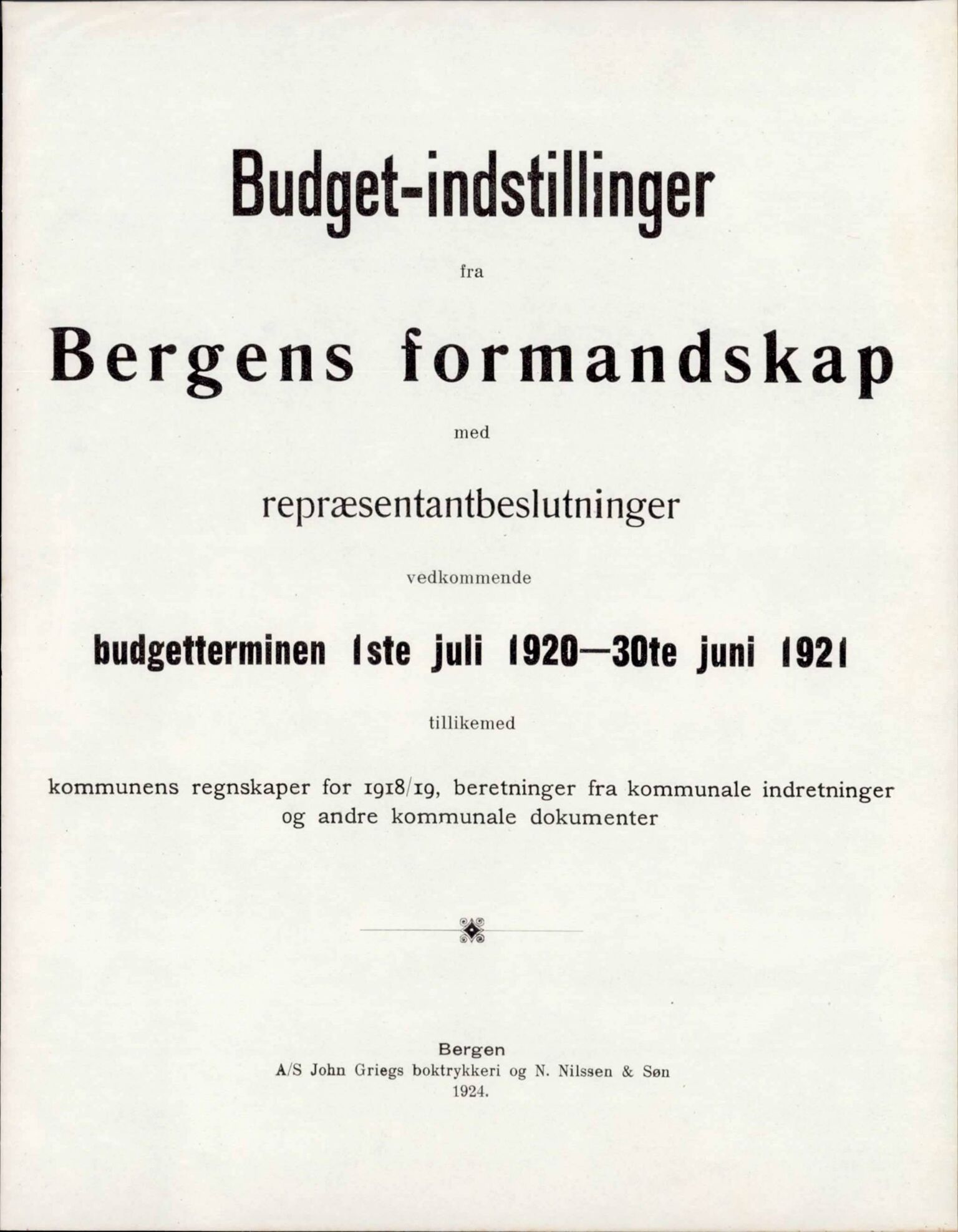 Bergen kommune. Formannskapet, BBA/A-0003/Ad/L0101: Bergens Kommuneforhandlinger, bind II, 1919-1920