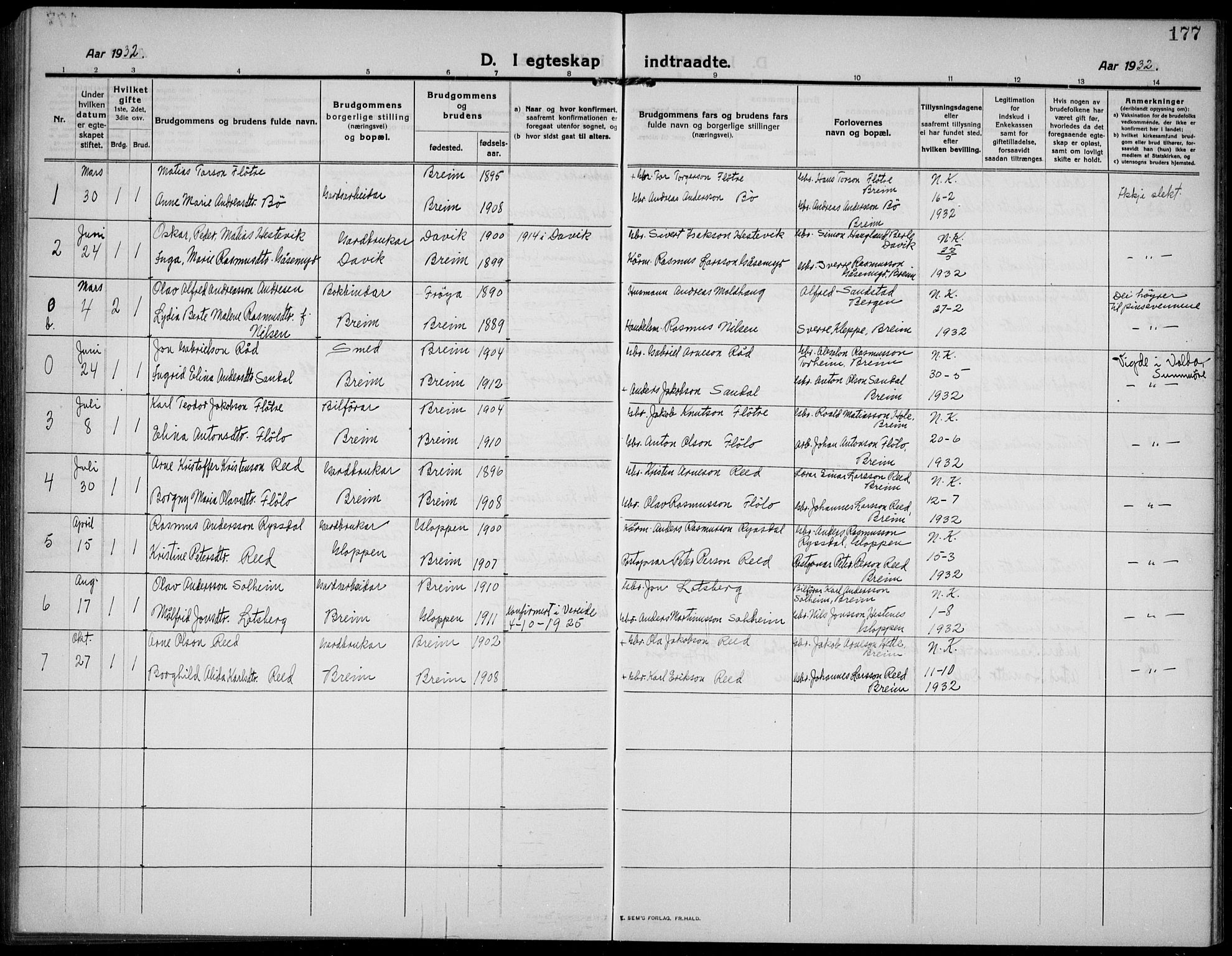 Gloppen sokneprestembete, AV/SAB-A-80101/H/Hab/Habc/L0003: Klokkerbok nr. C 3, 1911-1938, s. 177