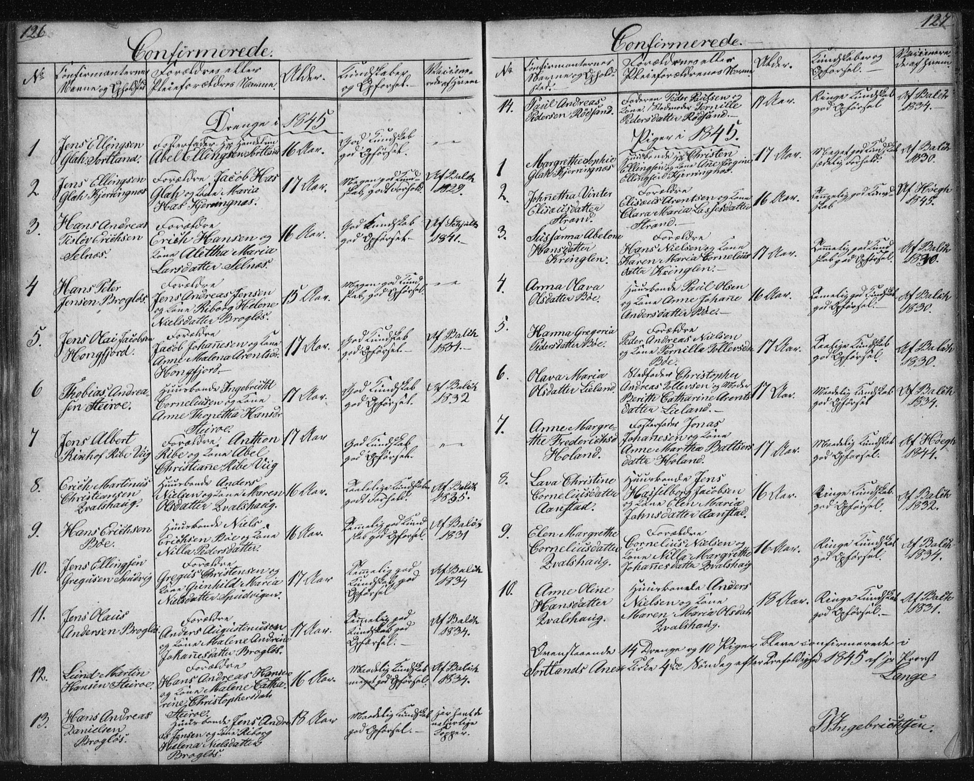 Ministerialprotokoller, klokkerbøker og fødselsregistre - Nordland, SAT/A-1459/895/L1379: Klokkerbok nr. 895C01, 1842-1858, s. 126-127