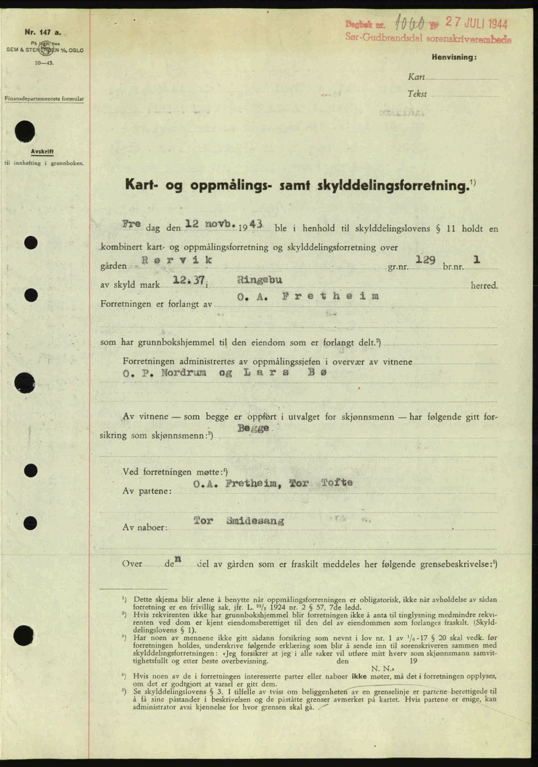Sør-Gudbrandsdal tingrett, SAH/TING-004/H/Hb/Hbd/L0013: Pantebok nr. A13, 1944-1944, Dagboknr: 1060/1944