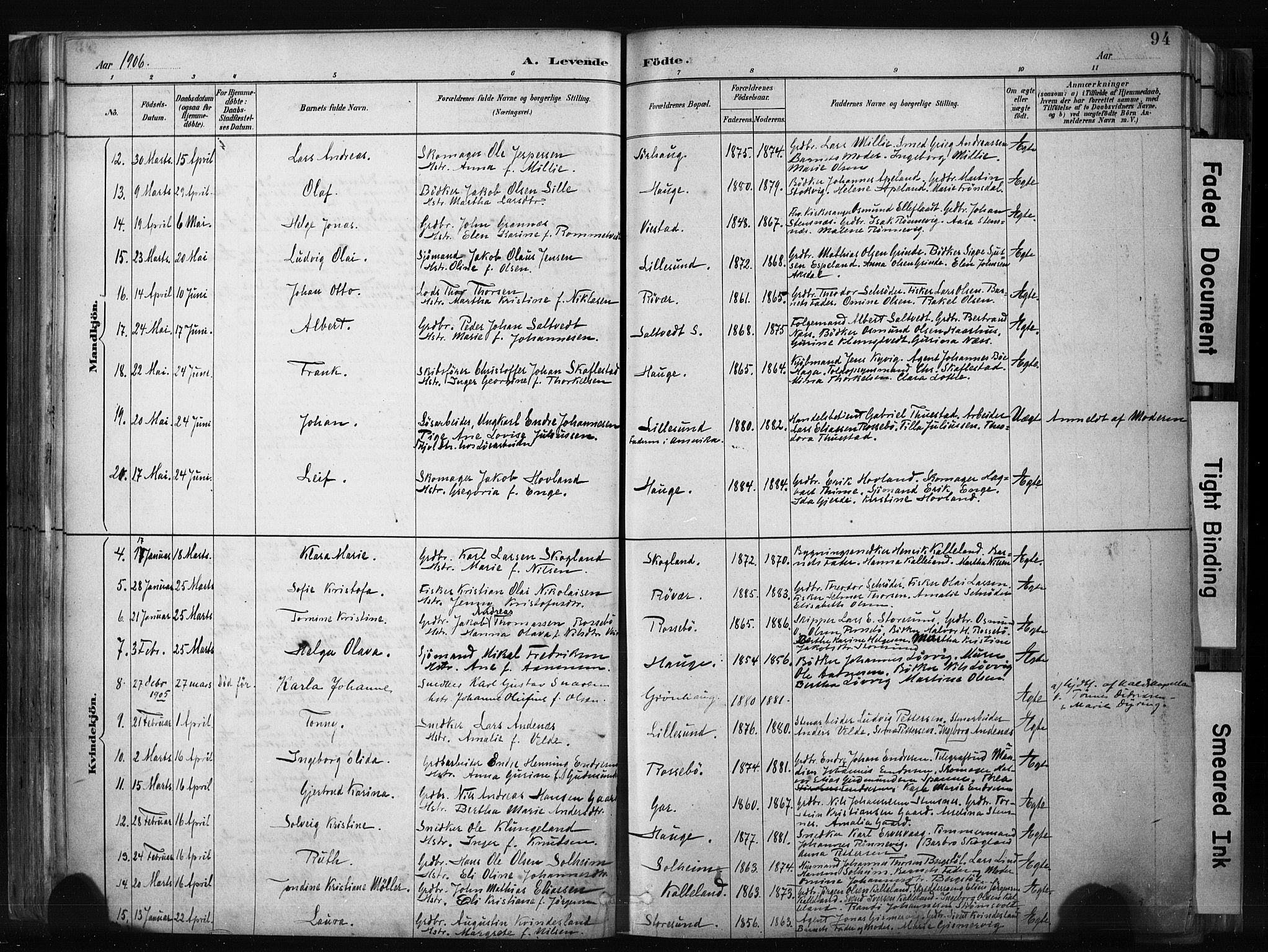 Haugesund sokneprestkontor, AV/SAST-A -101863/H/Ha/Haa/L0004: Ministerialbok nr. A 4, 1886-1908, s. 94