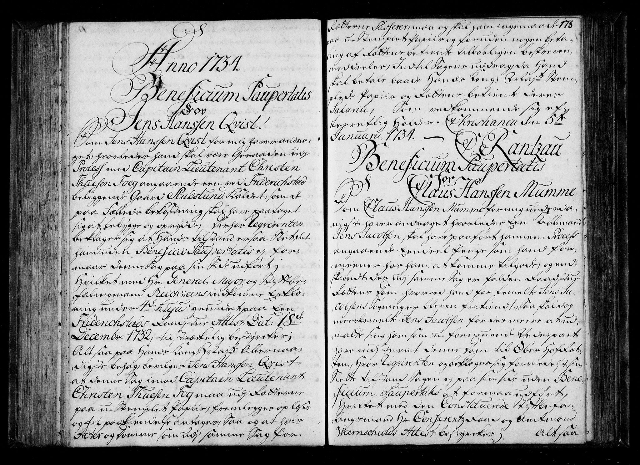 Stattholderembetet 1572-1771, AV/RA-EA-2870/Be/L0011: Kopibok for beneficia paupertatis, 1726-1739, s. 177b-178a