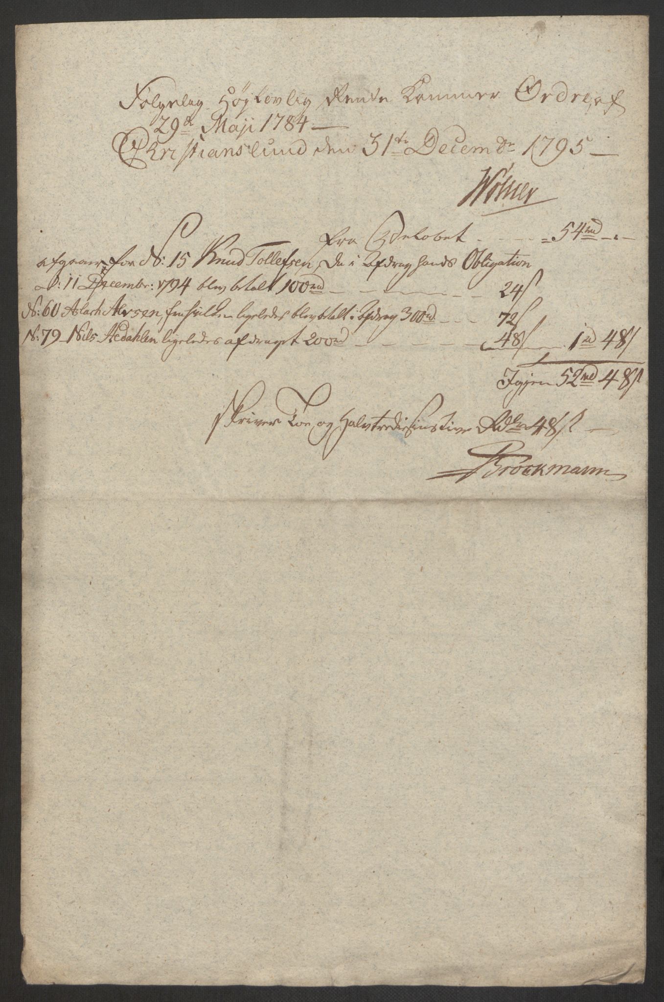 Forsvaret, Den norske kvesthuskasse/krigshospitalkasse, AV/RA-RAFA-1887/F/Fa/L0017: Innkomne brev:, 1782-1807, s. 173