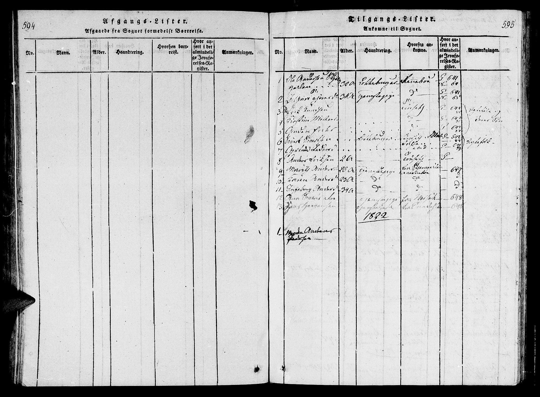 Ministerialprotokoller, klokkerbøker og fødselsregistre - Møre og Romsdal, AV/SAT-A-1454/568/L0800: Ministerialbok nr. 568A09 /1, 1819-1830, s. 594-595