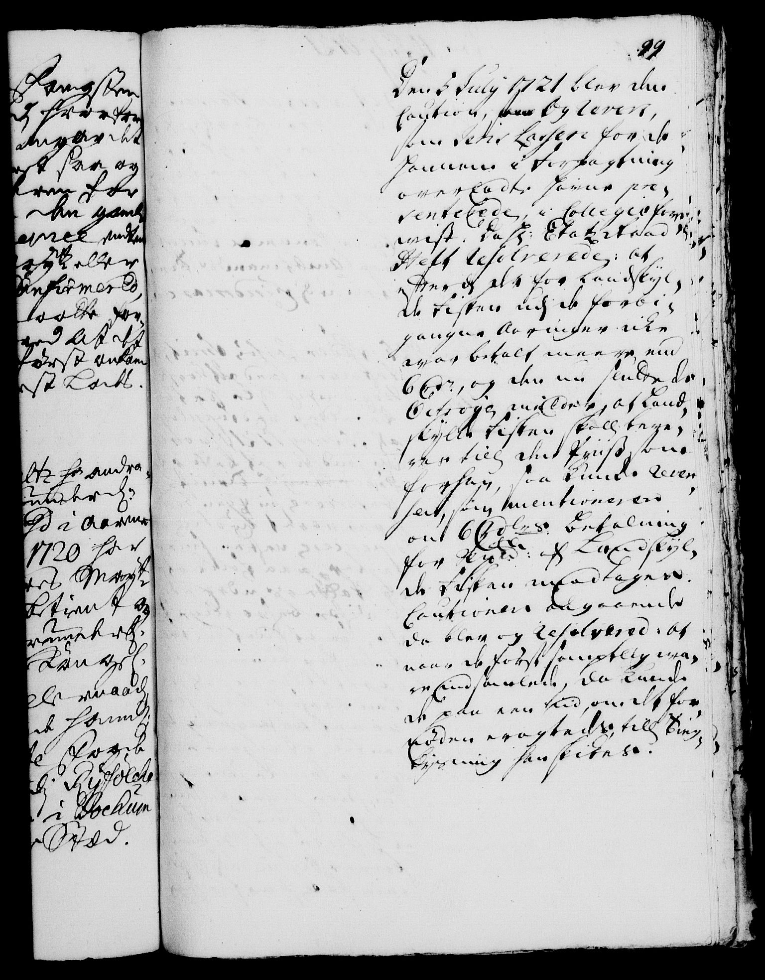 Rentekammeret, Kammerkanselliet, RA/EA-3111/G/Gh/Gha/L0004: Norsk ekstraktmemorialprotokoll, sak. 766-941 (merket RK 53.49), 1721, s. 99