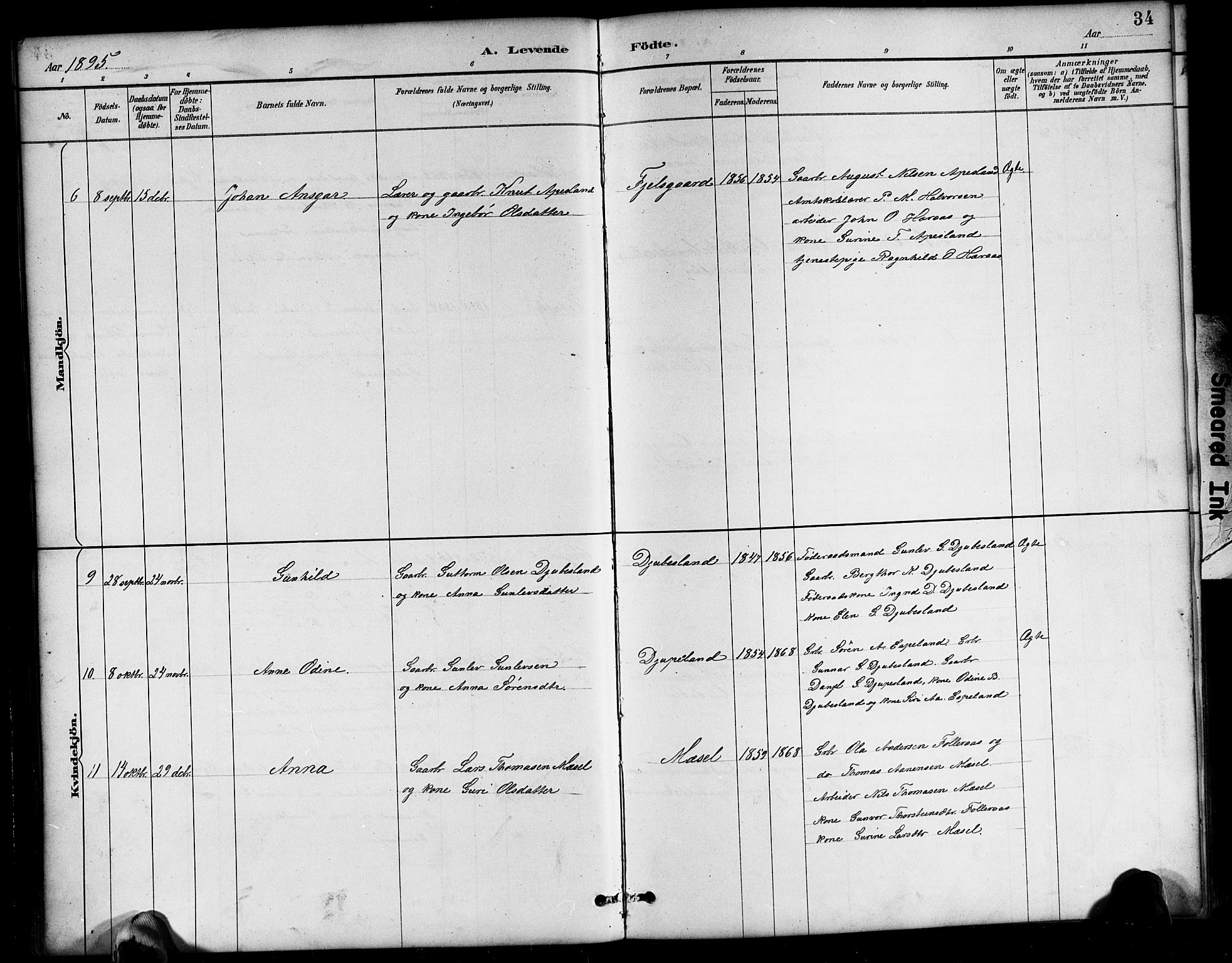Bjelland sokneprestkontor, AV/SAK-1111-0005/F/Fb/Fbb/L0005: Klokkerbok nr. B 5, 1887-1918, s. 34