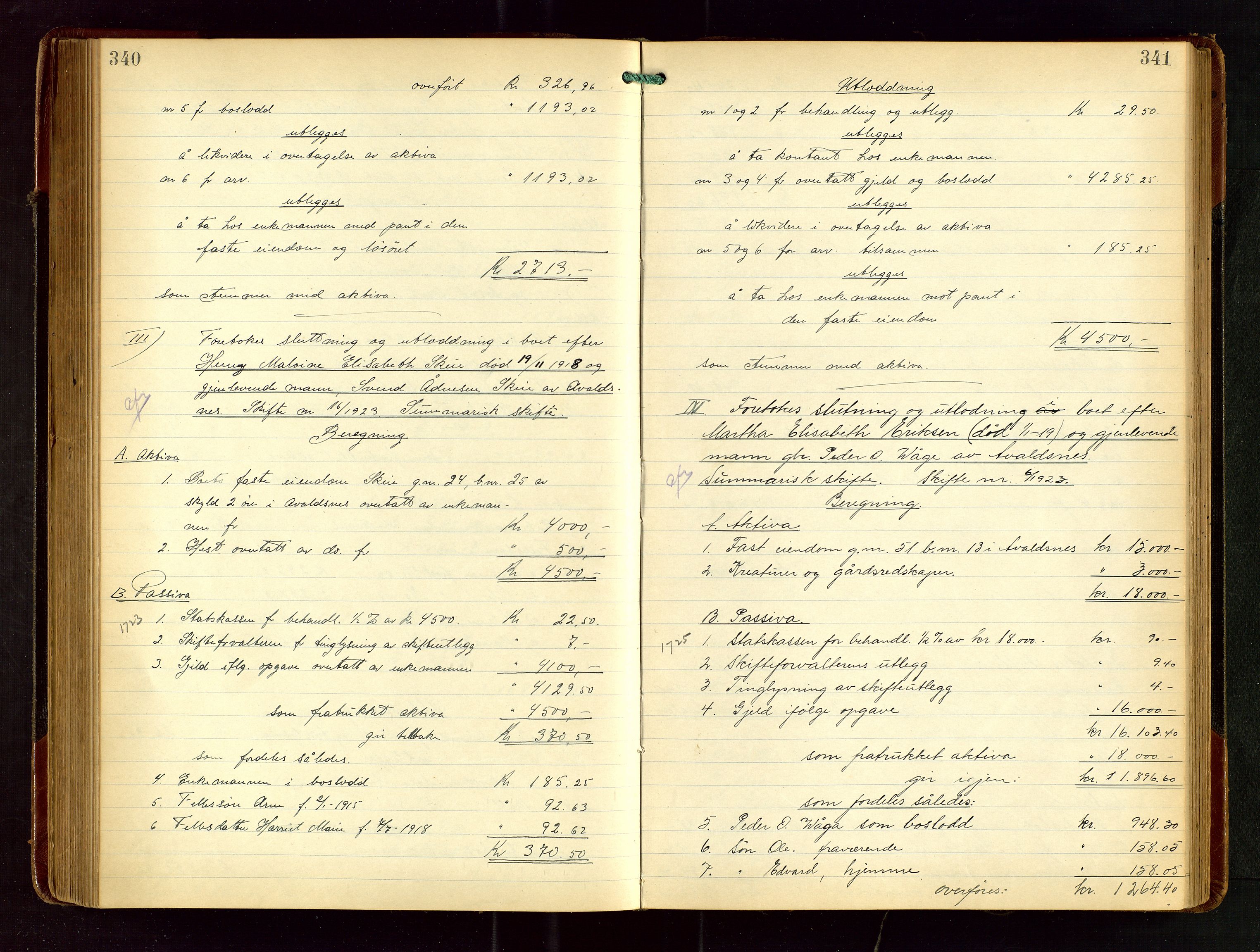 Karmsund sorenskriveri, AV/SAST-A-100311/01/IV/IVGB/L0003: SKIFTEUTLODNINGSPROTOKOLL, 1919-1925, s. 340-341