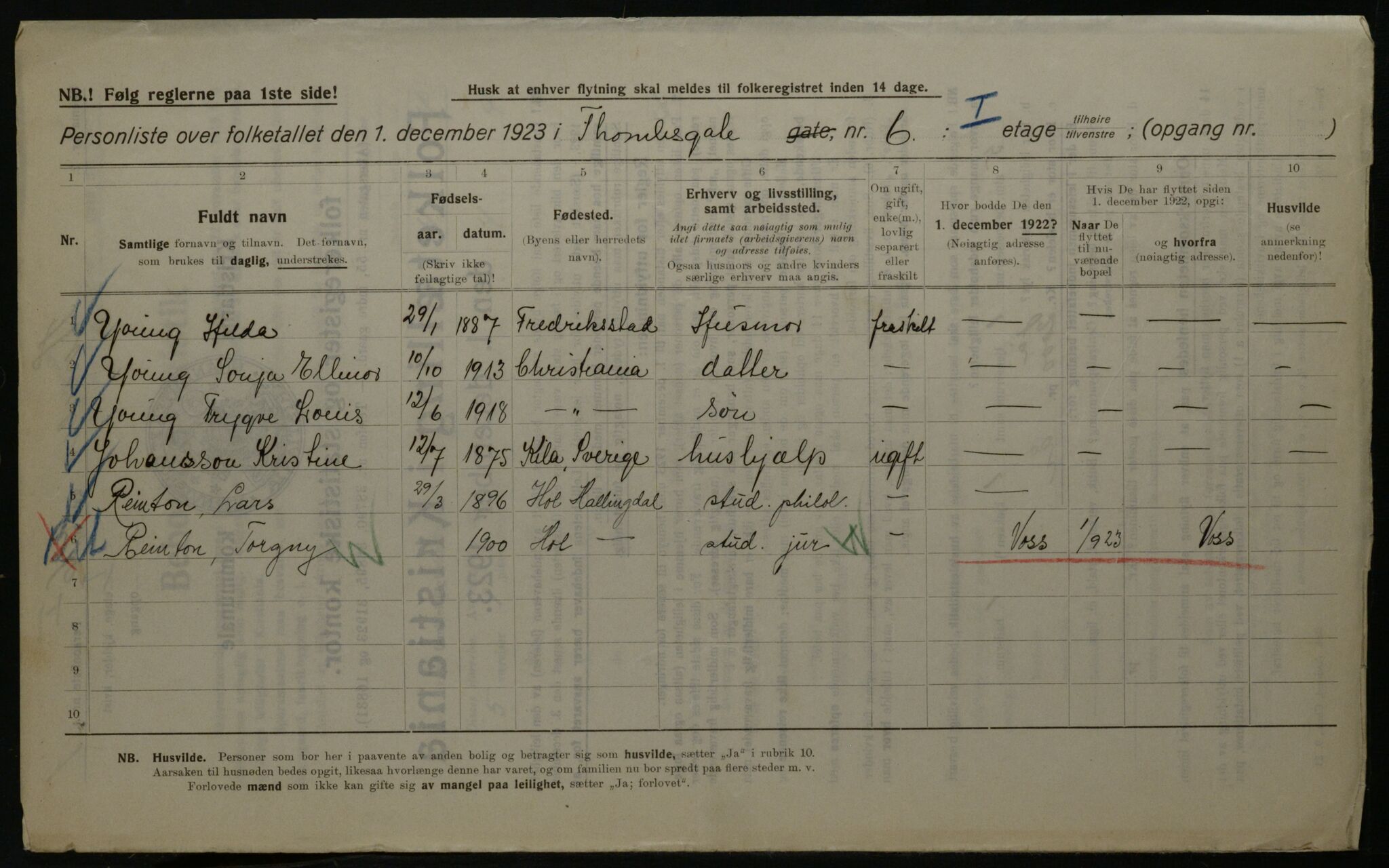 OBA, Kommunal folketelling 1.12.1923 for Kristiania, 1923, s. 120975