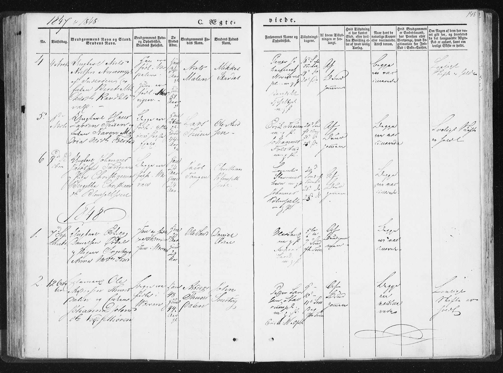 Ministerialprotokoller, klokkerbøker og fødselsregistre - Nord-Trøndelag, AV/SAT-A-1458/744/L0418: Ministerialbok nr. 744A02, 1843-1866, s. 148