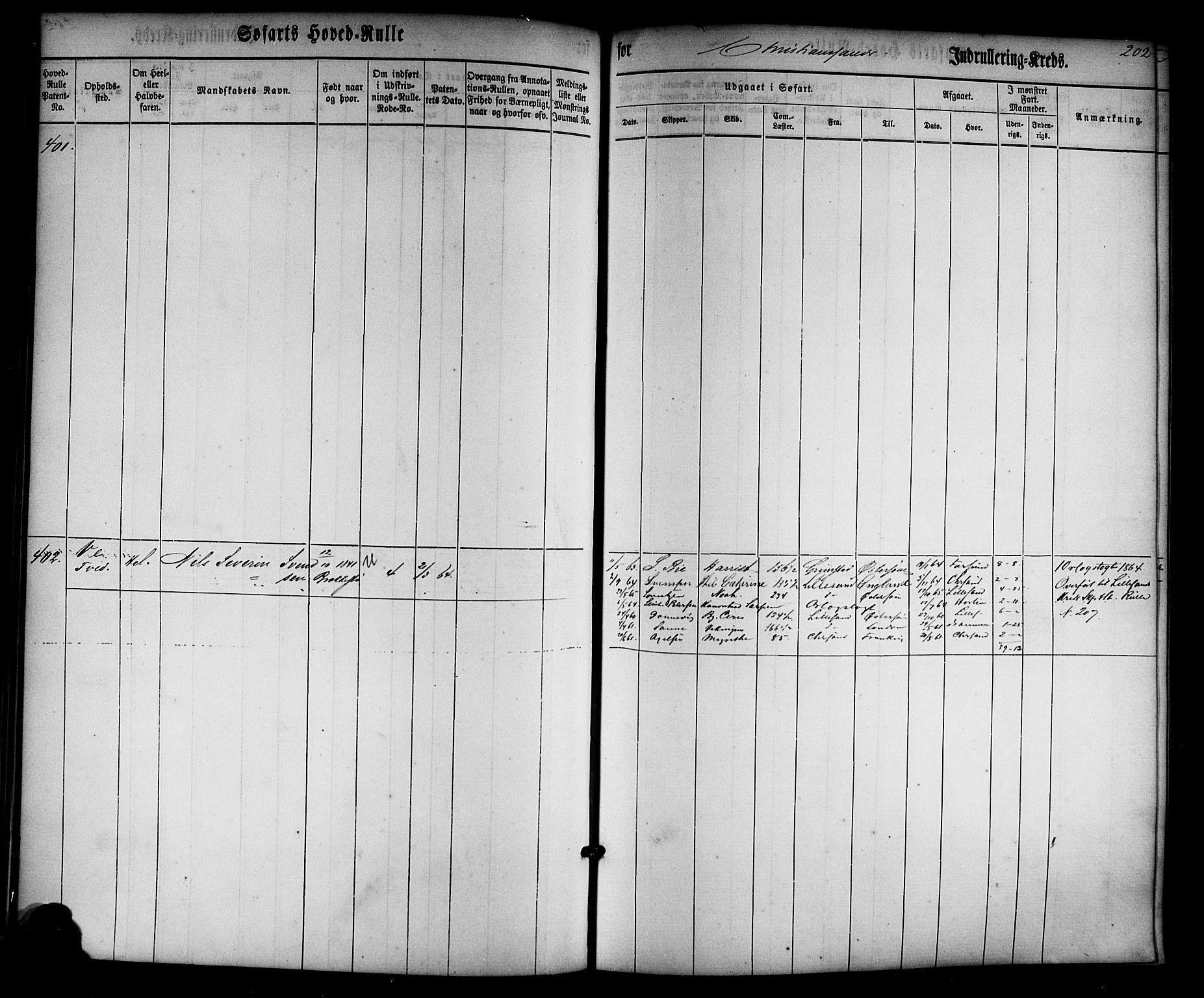 Kristiansand mønstringskrets, AV/SAK-2031-0015/F/Fb/L0022: Hovedrulle nr 1-766, dublett, J-1, 1860-1870, s. 204