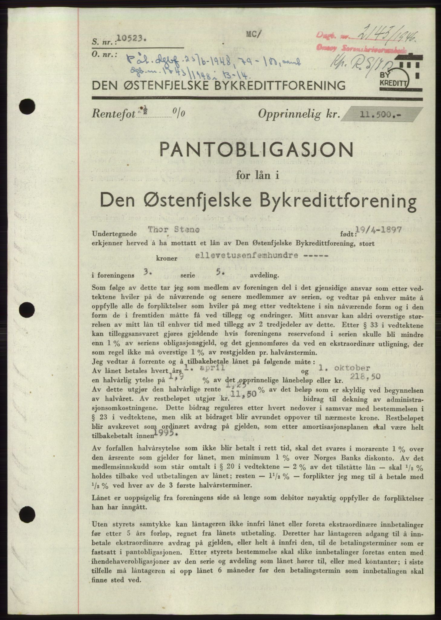 Onsøy sorenskriveri, SAO/A-10474/G/Ga/Gac/L0005: Pantebok nr. B 9-5, 1946-1947, Dagboknr: 2143/1946
