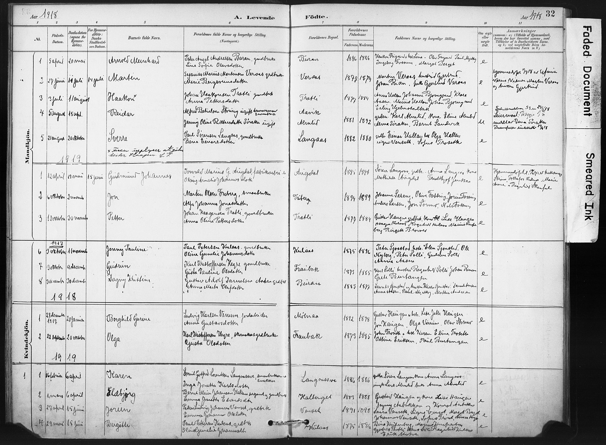 Ministerialprotokoller, klokkerbøker og fødselsregistre - Nord-Trøndelag, AV/SAT-A-1458/718/L0175: Ministerialbok nr. 718A01, 1890-1923, s. 32