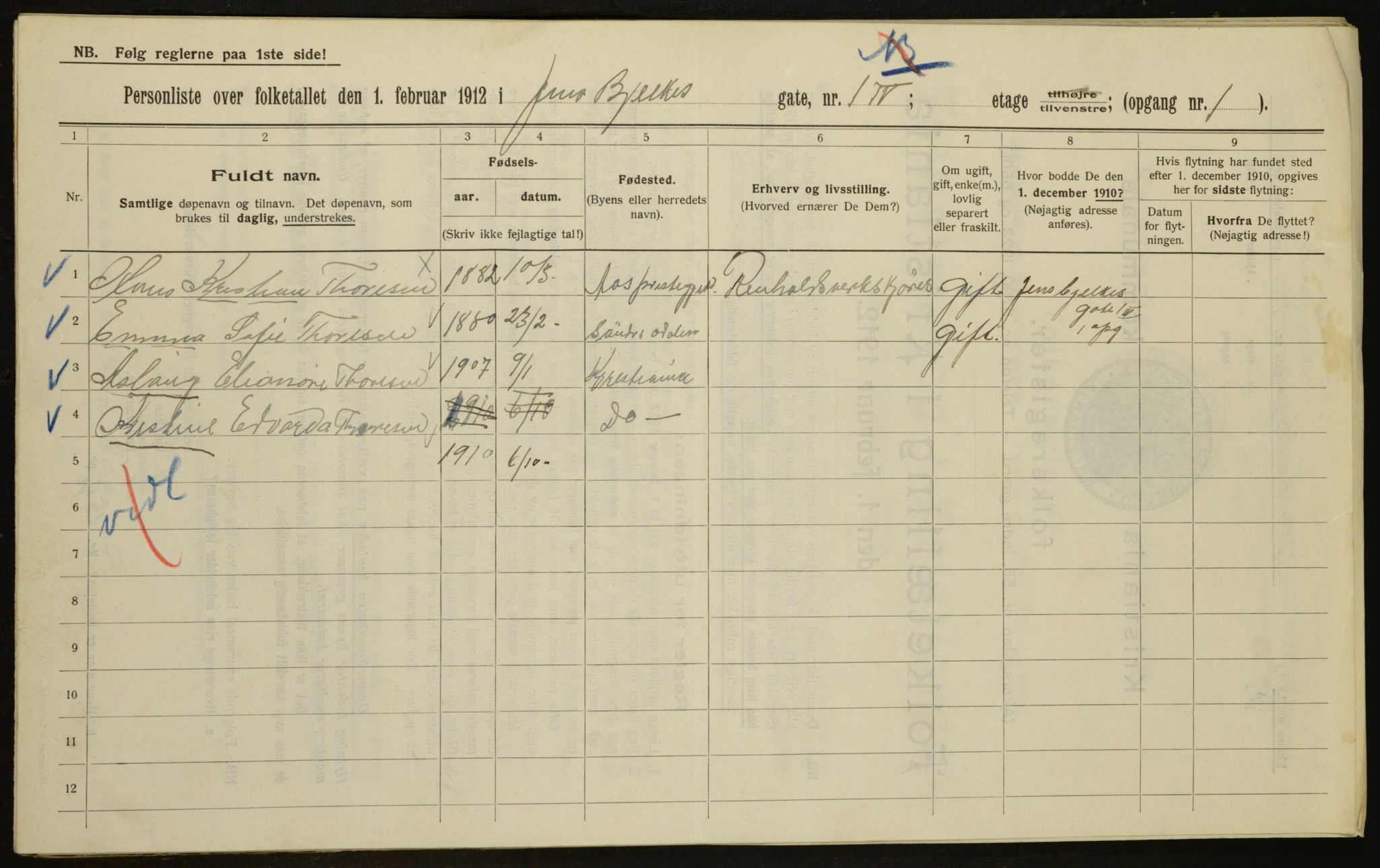 OBA, Kommunal folketelling 1.2.1912 for Kristiania, 1912, s. 45765
