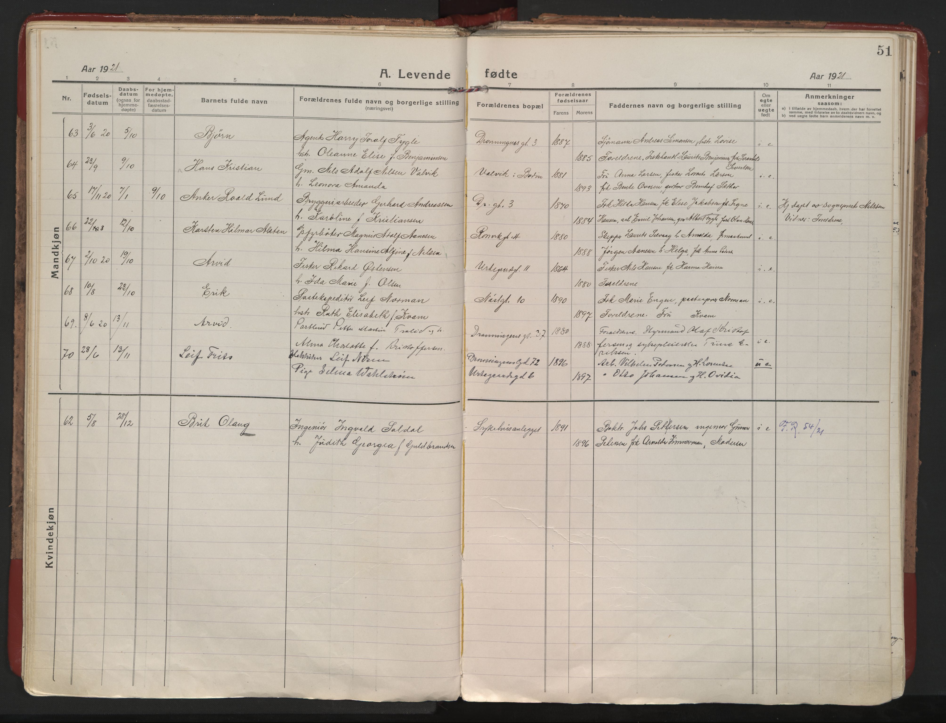 Ministerialprotokoller, klokkerbøker og fødselsregistre - Nordland, AV/SAT-A-1459/801/L0017: Ministerialbok nr. 801A17, 1917-1930, s. 51