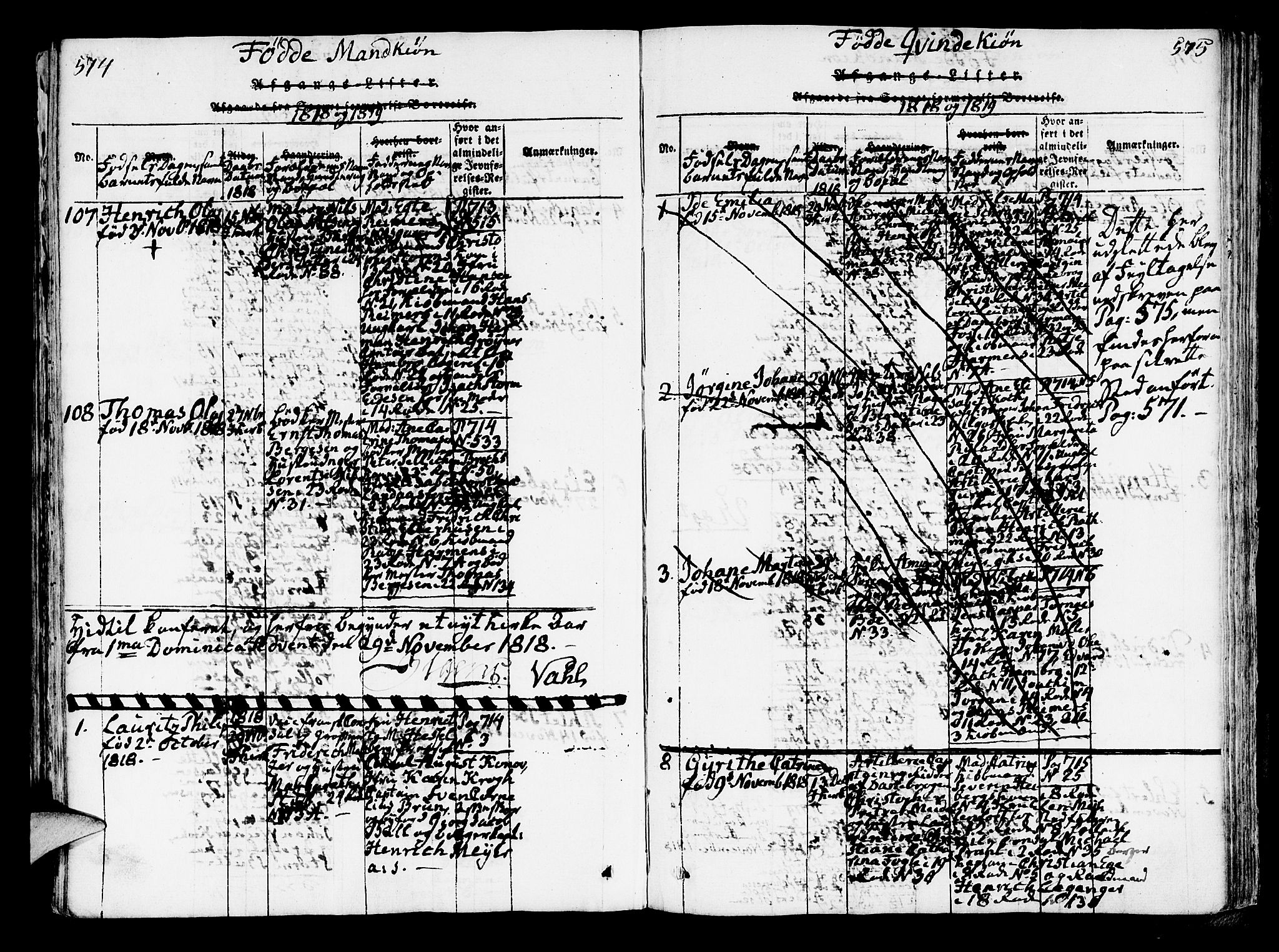 Korskirken sokneprestembete, AV/SAB-A-76101/H/Hab: Klokkerbok nr. A 1b, 1815-1821, s. 574-575