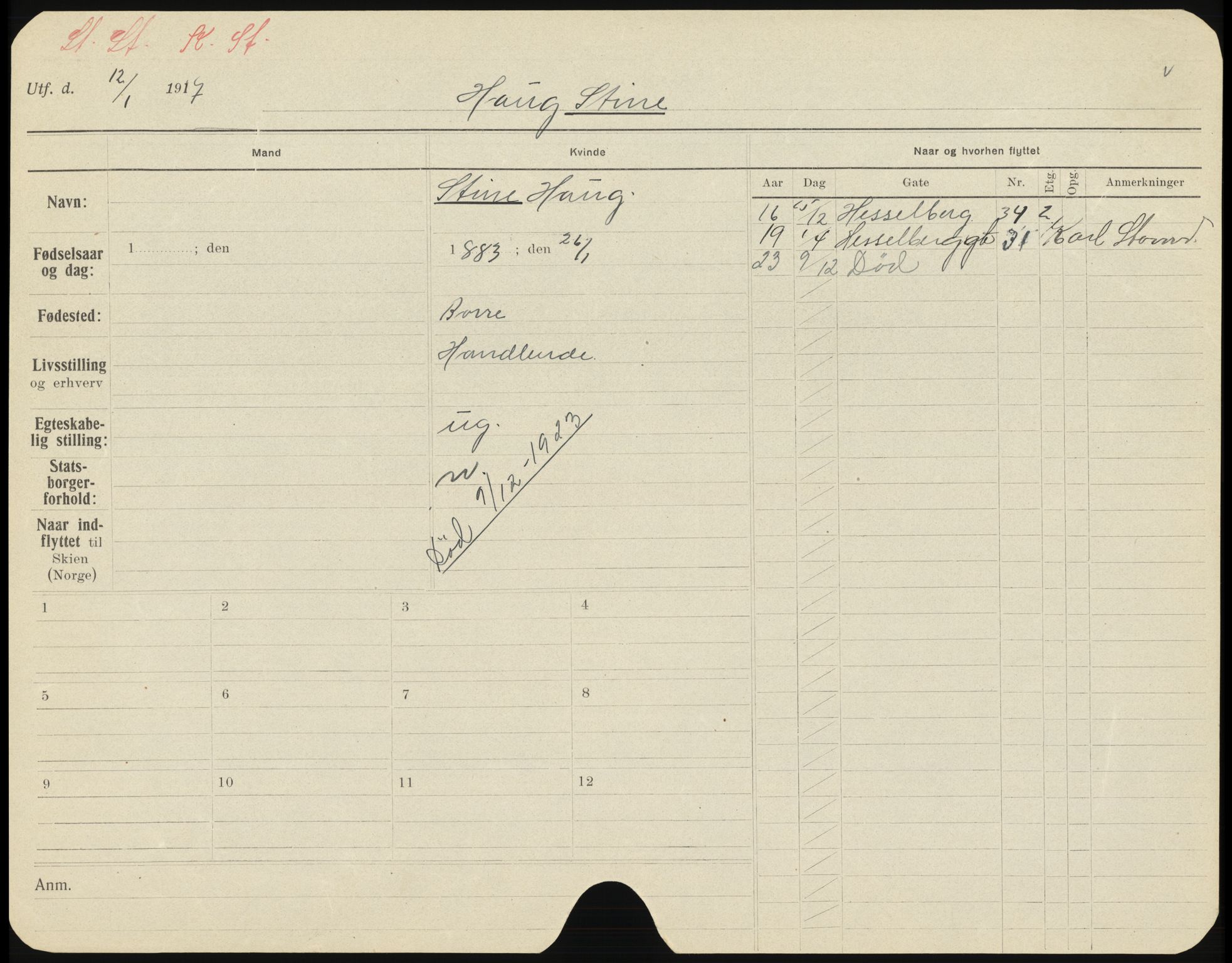 Skien folkeregister, AV/SAKO-A-425/H/Ha/L0001: Døde, 1916-1929, s. 1115