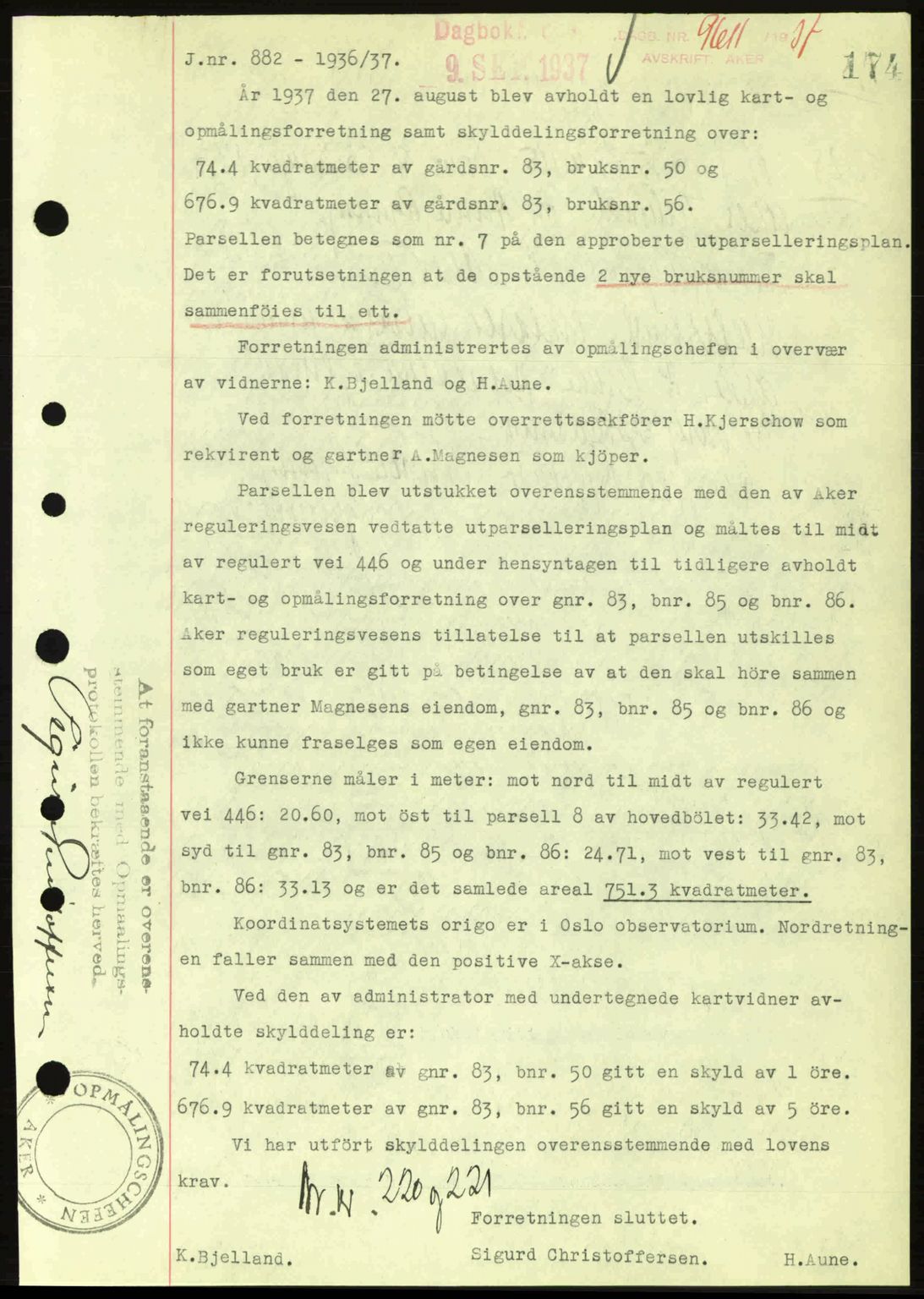 Aker herredsskriveri, SAO/A-10896/G/Gb/Gba/Gbab/L0017: Pantebok nr. A148, 1937-1937, Dagboknr: 9611/1937