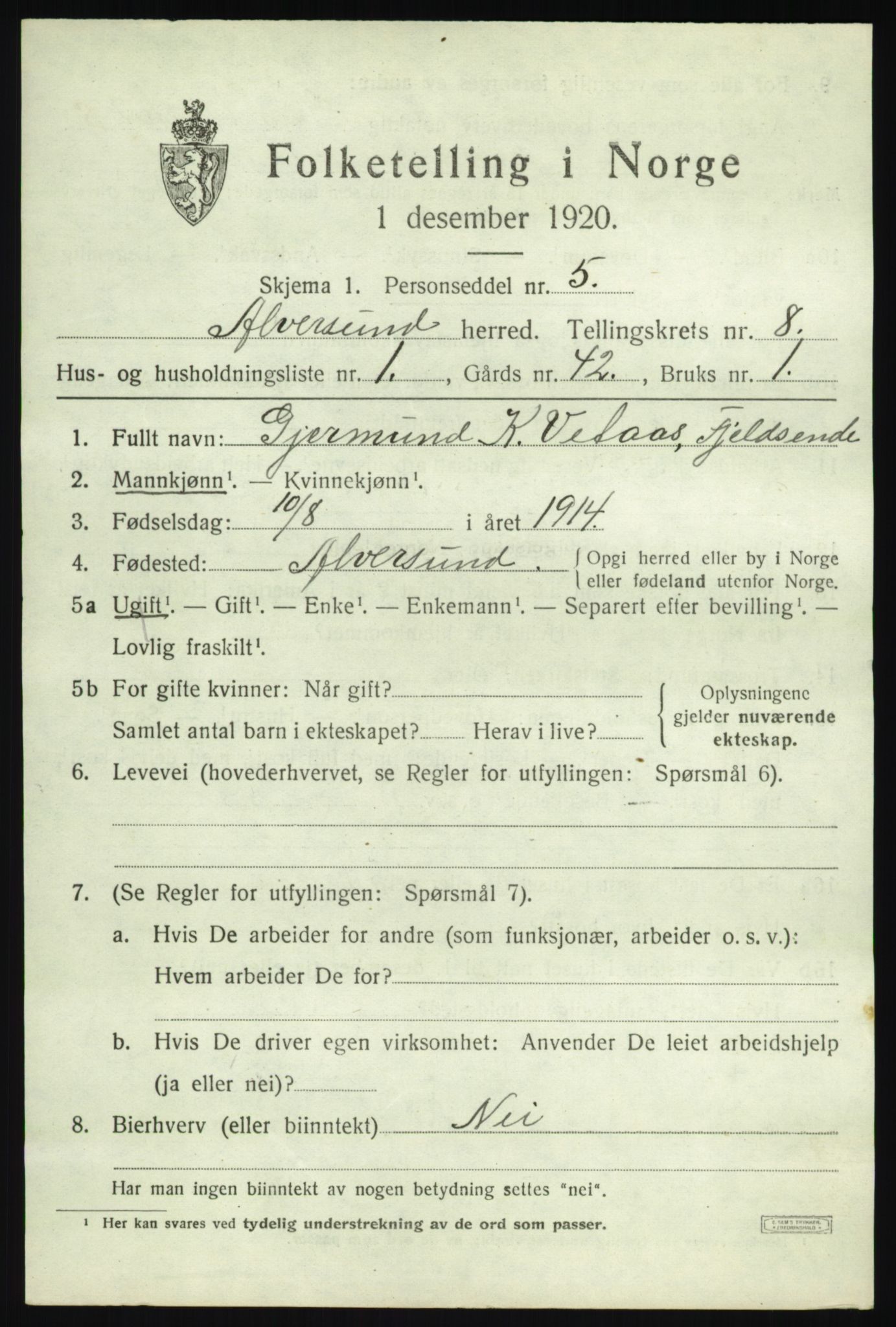 SAB, Folketelling 1920 for 1257 Alversund herred, 1920, s. 4844