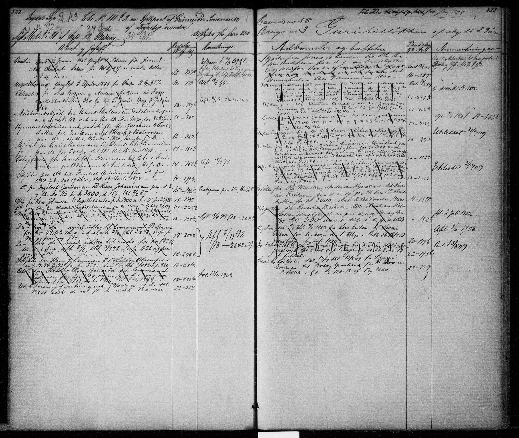 Idd og Marker sorenskriveri, AV/SAO-A-10283/G/Ga/Gac/L0002: Panteregister nr. II 2, 1848-1911, s. 822-823
