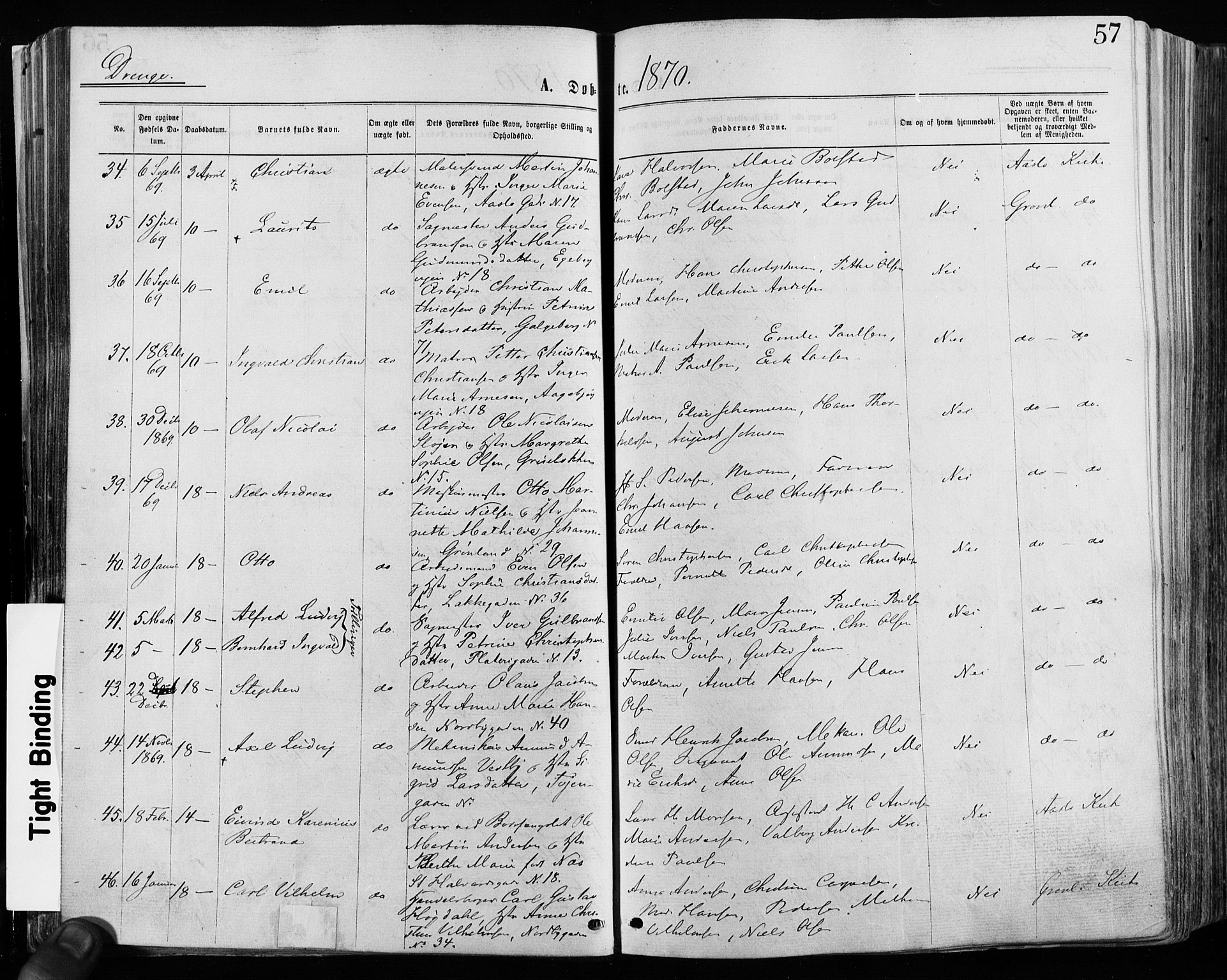 Grønland prestekontor Kirkebøker, AV/SAO-A-10848/F/Fa/L0004: Ministerialbok nr. 4, 1869-1880, s. 57