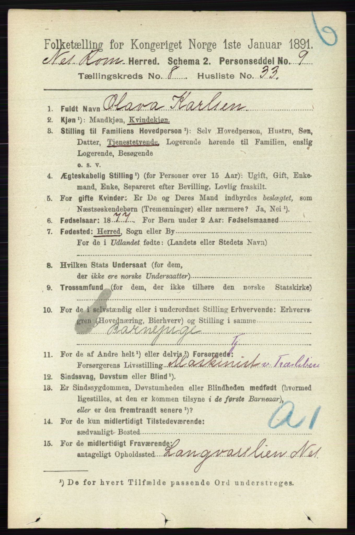 RA, Folketelling 1891 for 0236 Nes herred, 1891, s. 4811
