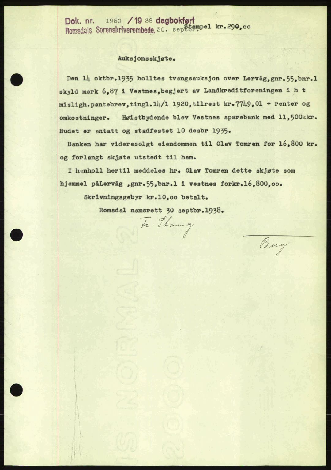 Romsdal sorenskriveri, SAT/A-4149/1/2/2C: Pantebok nr. A5, 1938-1938, Dagboknr: 1950/1938