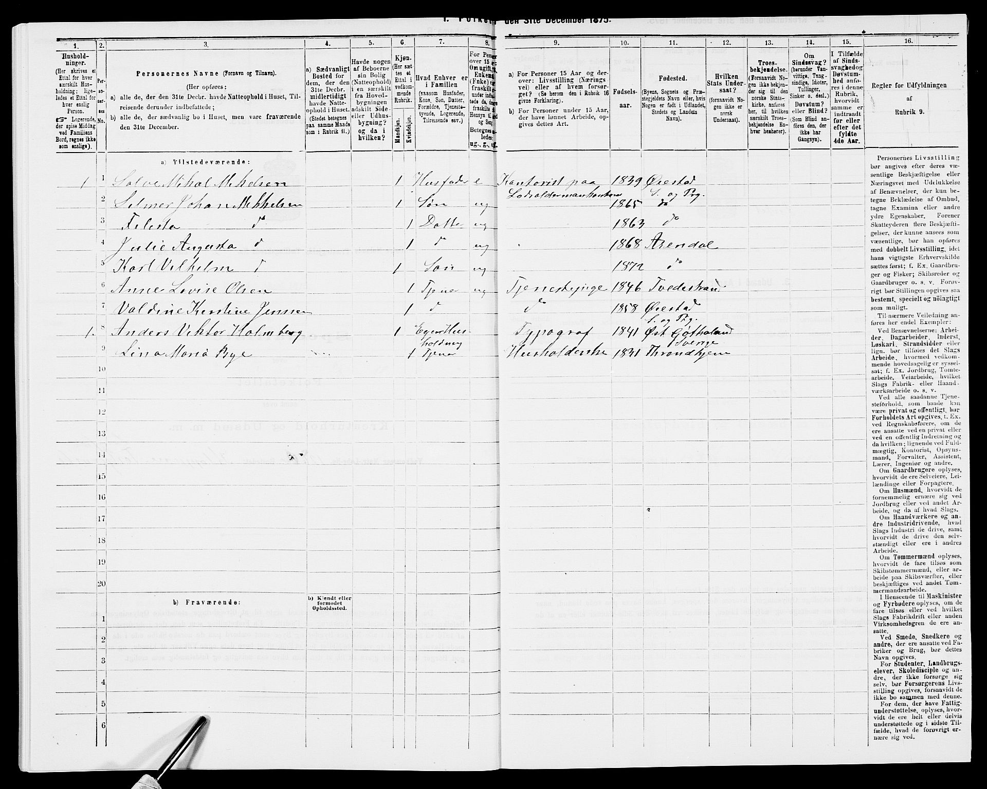 SAK, Folketelling 1875 for 0918P Austre Moland prestegjeld, 1875, s. 506