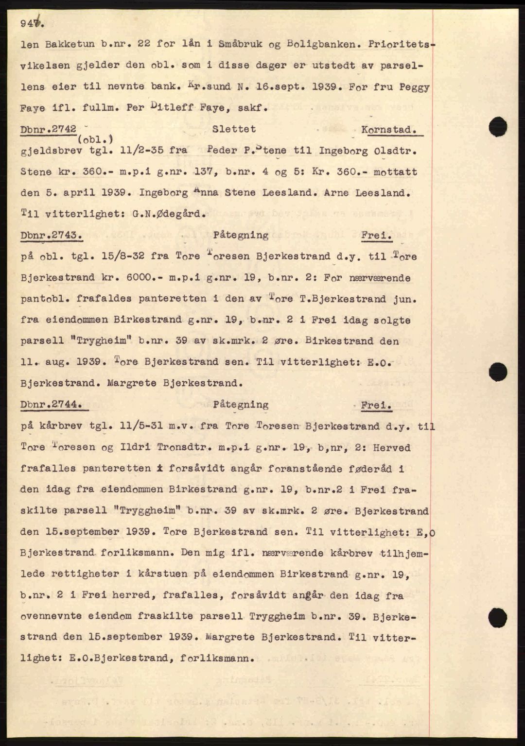 Nordmøre sorenskriveri, SAT/A-4132/1/2/2Ca: Pantebok nr. C80, 1936-1939, Dagboknr: 2742/1939