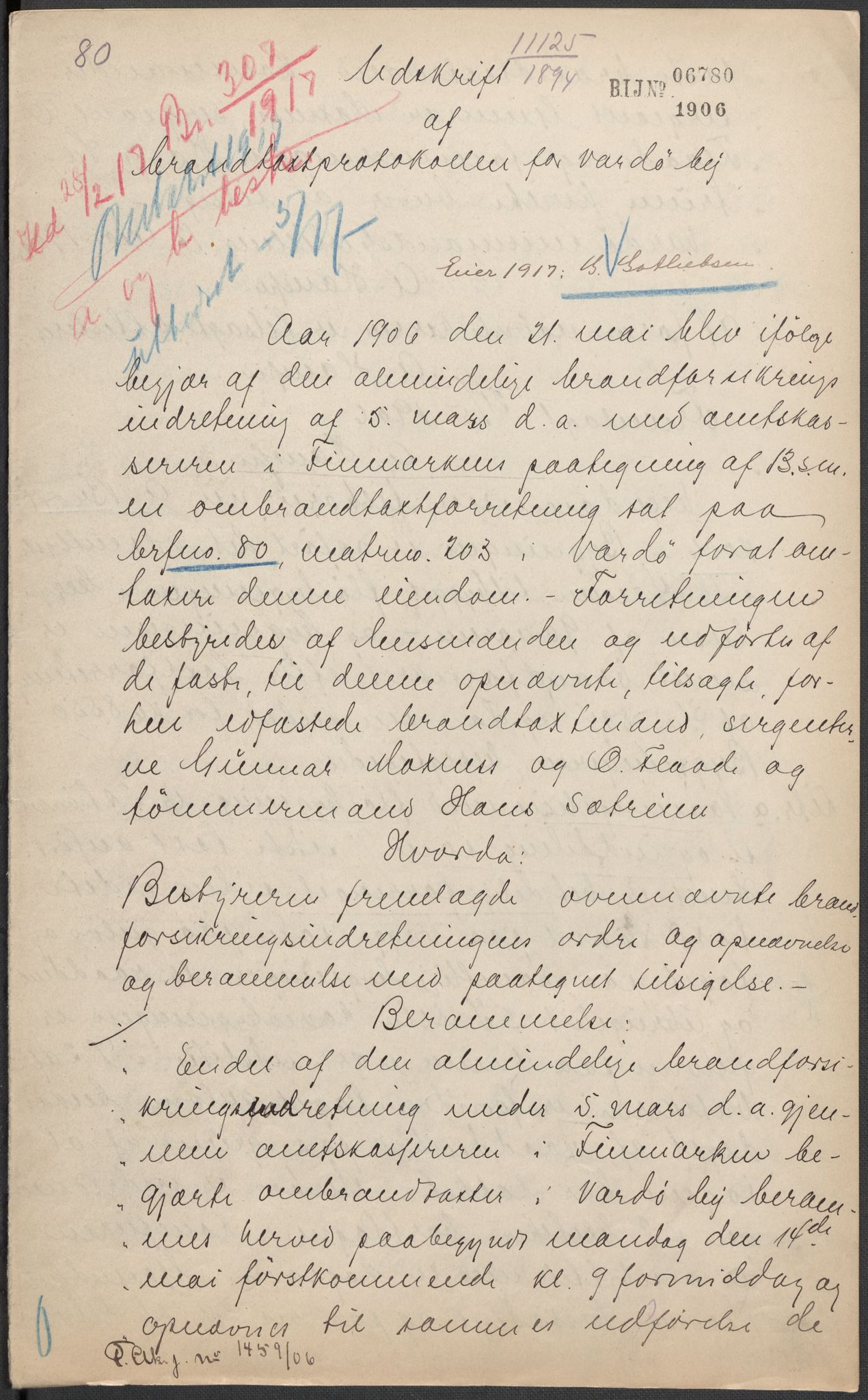 Norges Brannkasse, AV/RA-S-1549/E/Eu/L0014: Branntakster for Vardø by, 1855-1955, s. 9